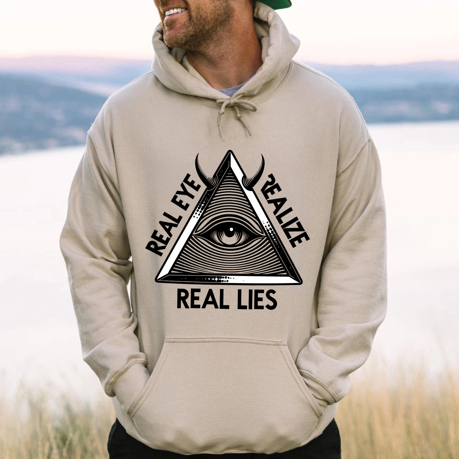 Dorawear™ Real Eye Realize Real Lies Hoodie With All Seeing Eye Design Black Sweatshirt For Men Women Fashion Statement Clothing-Dorawear