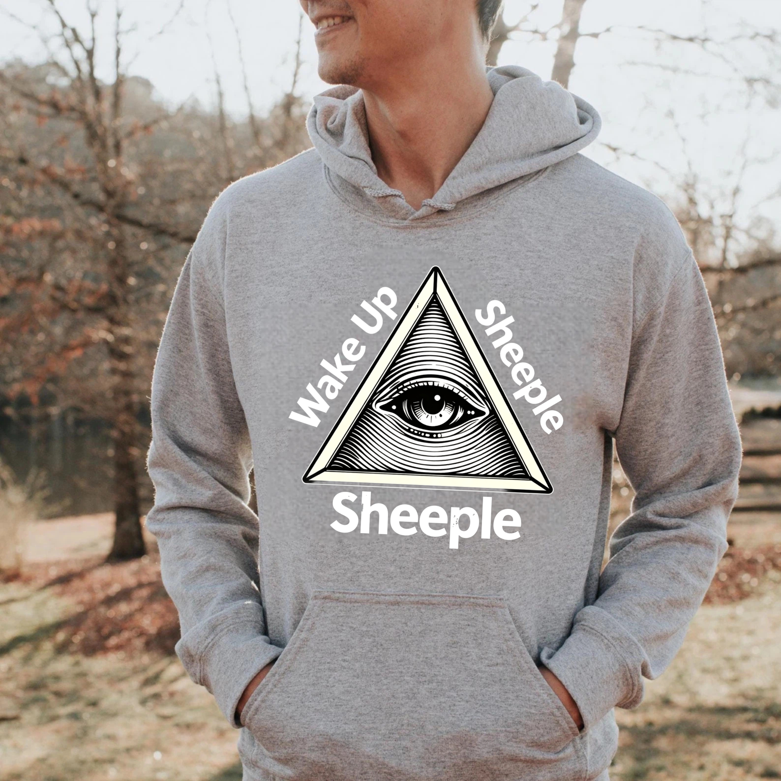 Dorawear™ Wake Up Sheeple All Seeing Eye Hoodie Conspiracy Theory Statement Sweatshirt Black Unisex Pullover With Front Pocket And Drawstring Hood-Dorawear