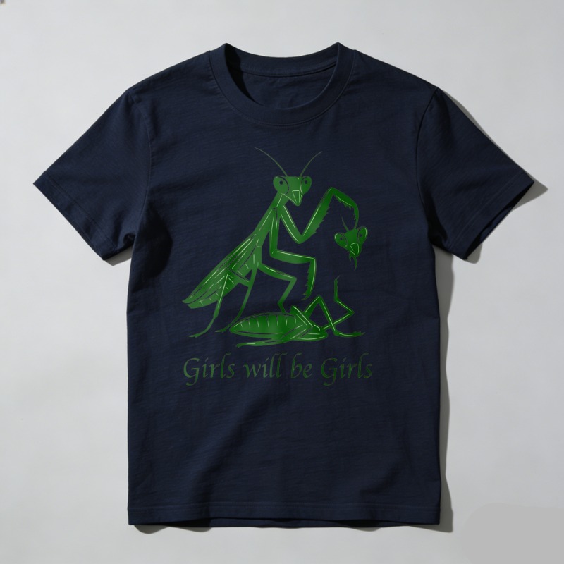 Dorawear™ Green Mantis Eating Prey With Text Below T Shirt 100% cotton