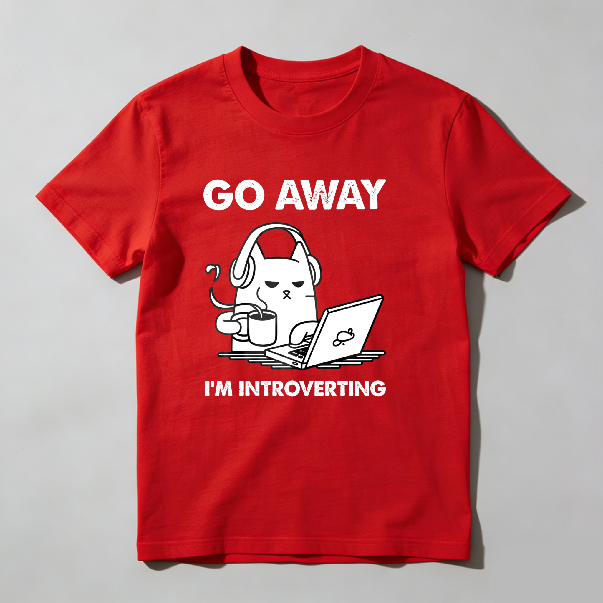 Dorawear™ Go Away I'm Introverting Cat With Laptop T Shirt
