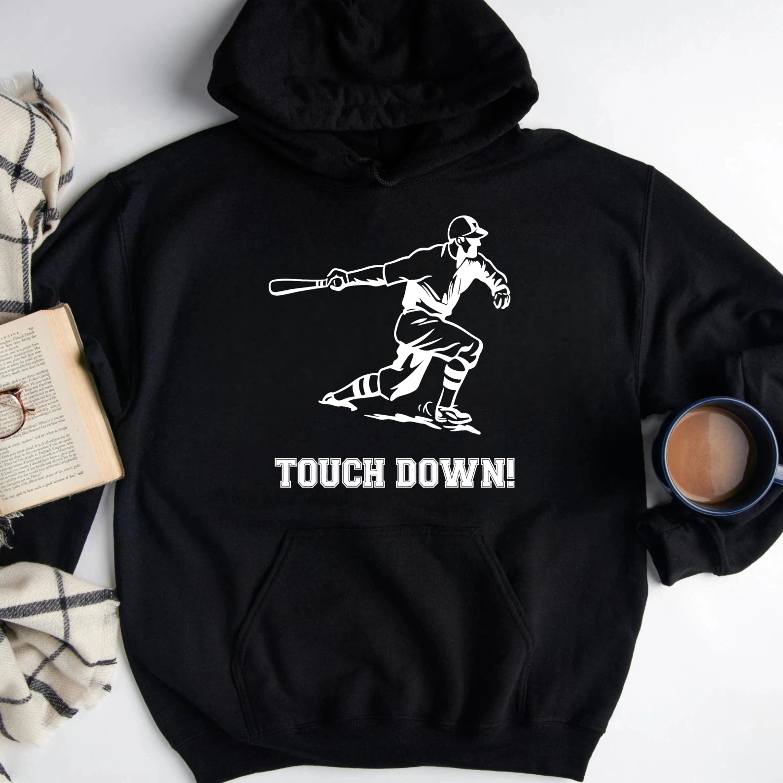 Dorawear™ Baseball Player Touch Down Hoodie Black Sport Design Sweatshirt For Men And Women Unisex Casual Wear-Dorawear