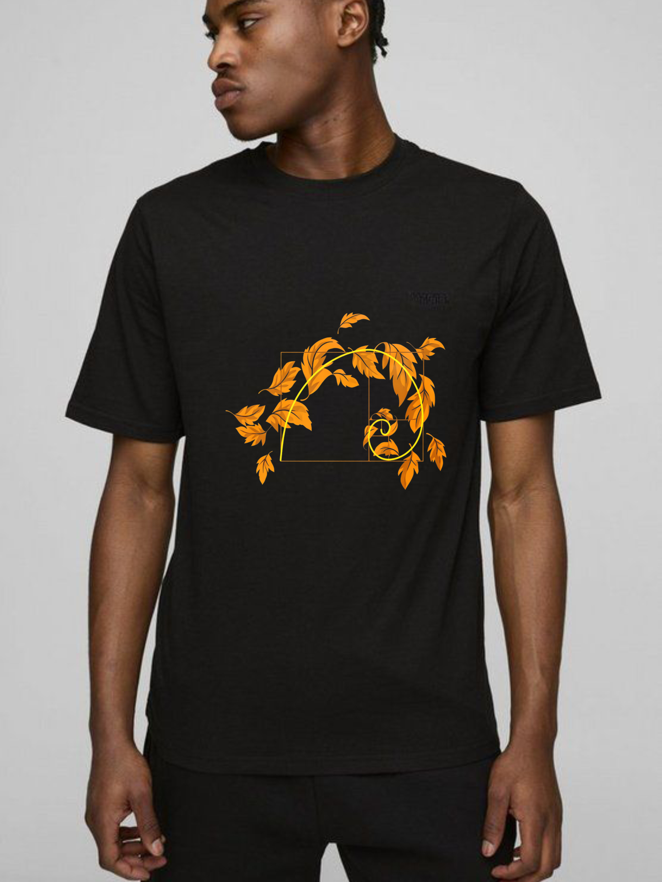 Dorawear Golden Leaves Spiral Design With Square Frame T Shirt