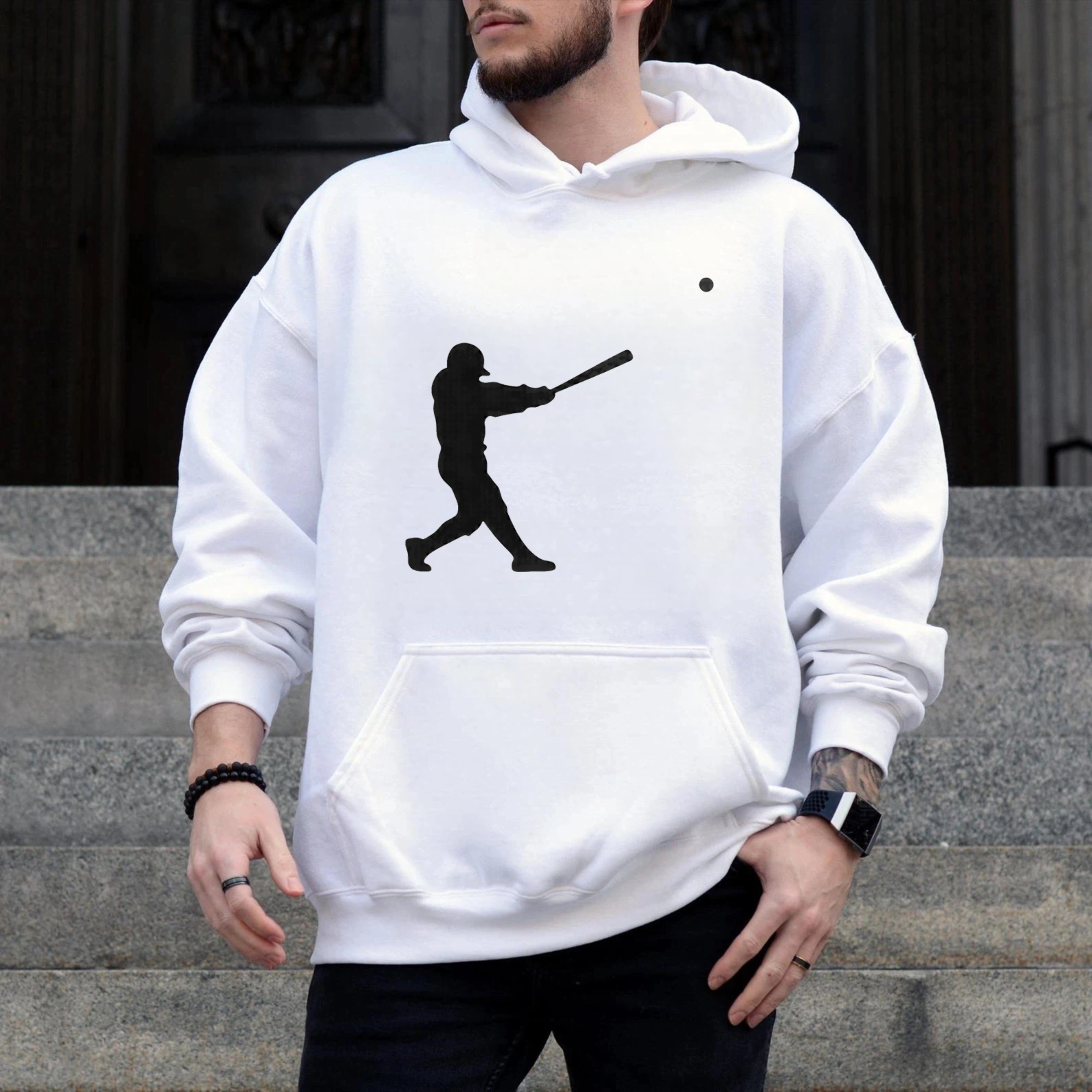 Dorawear™ Baseball Player Silhouette Hoodie Black Sportswear Sweatshirt For Men And Women Casual Wear With Pocket And Hood Design-Dorawear