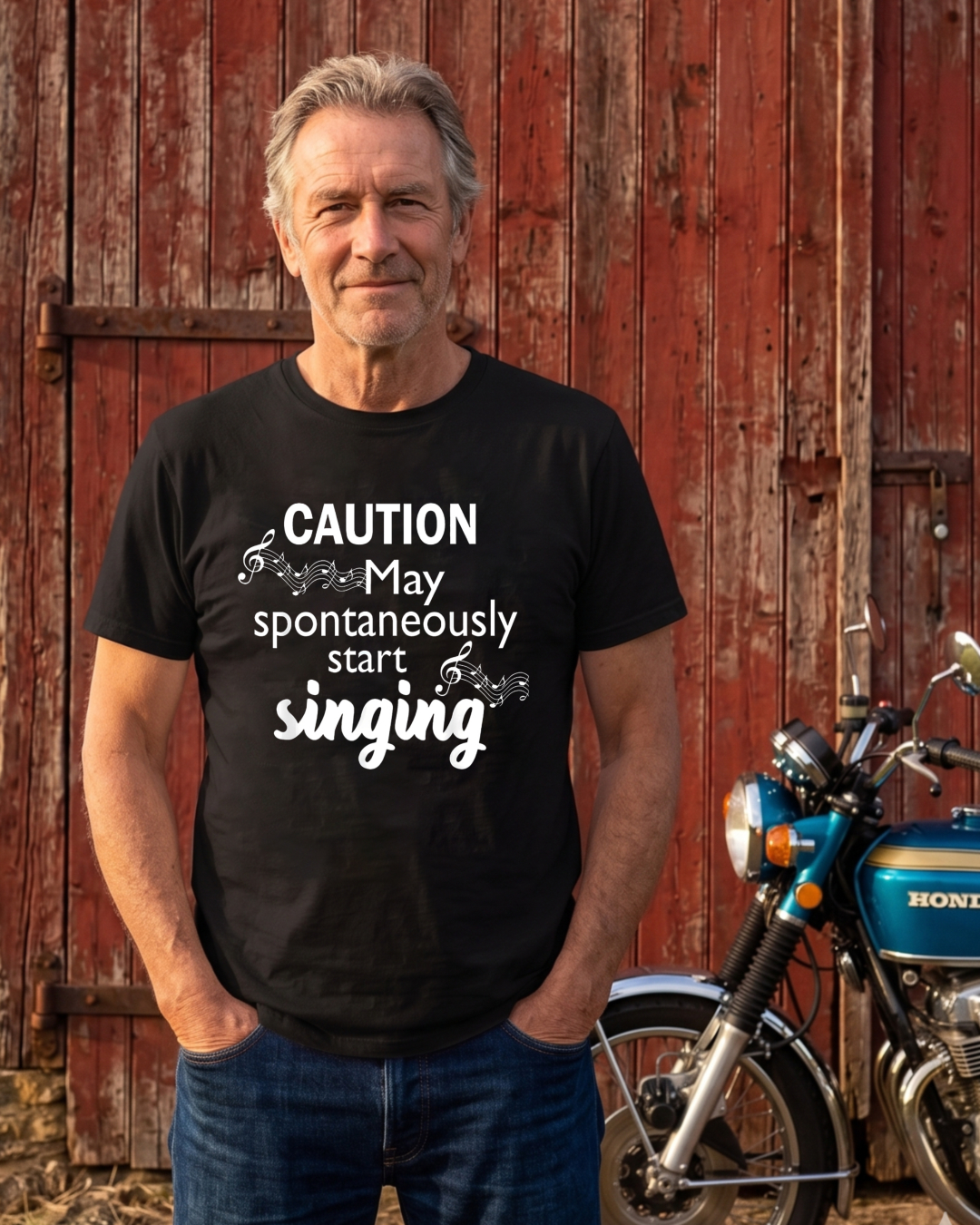 Caution May Spontaneously Start Singing Music Notes Design T-shirt