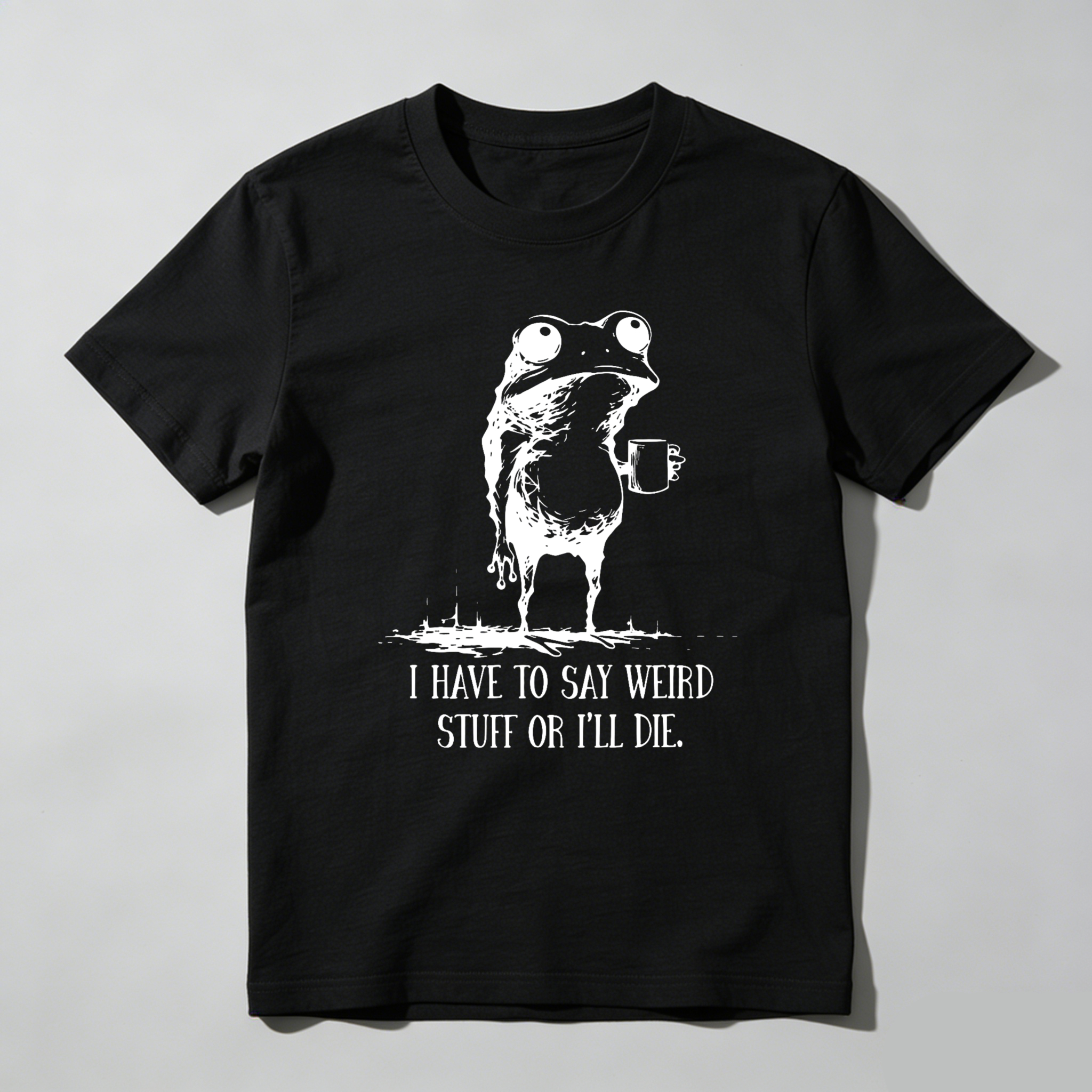 Dorawear™ Frog Holding Mug With Text Below T Shirt