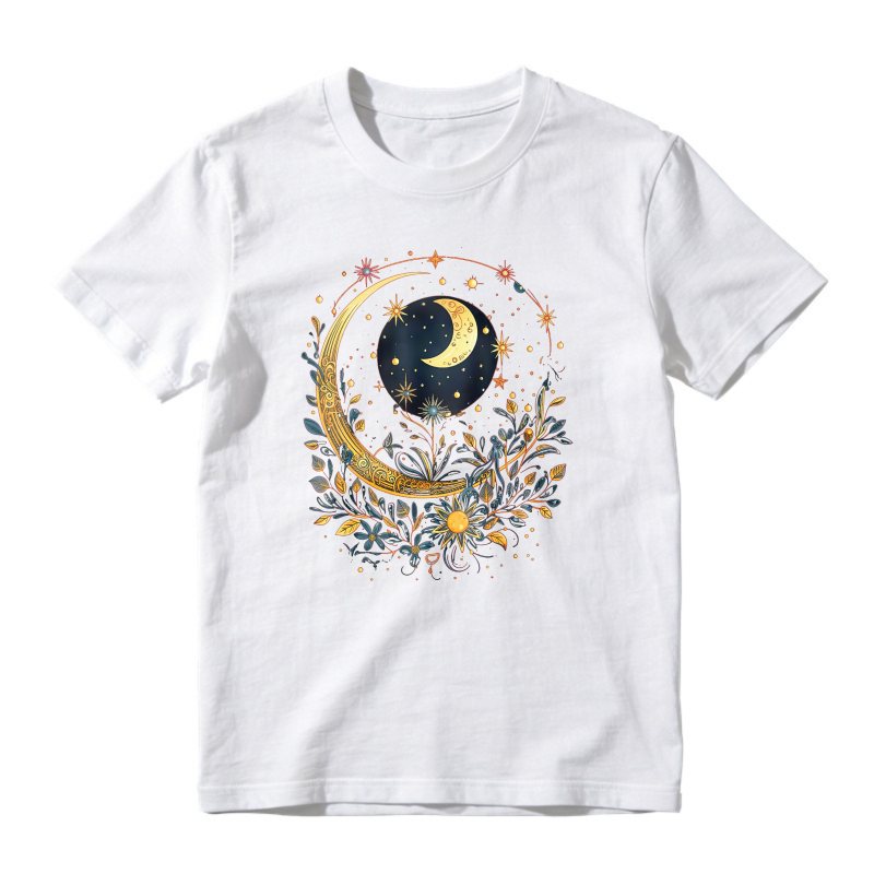 Celestial Moon And Stars Floral Wreath Graphic, Unisex Classic T-shirt