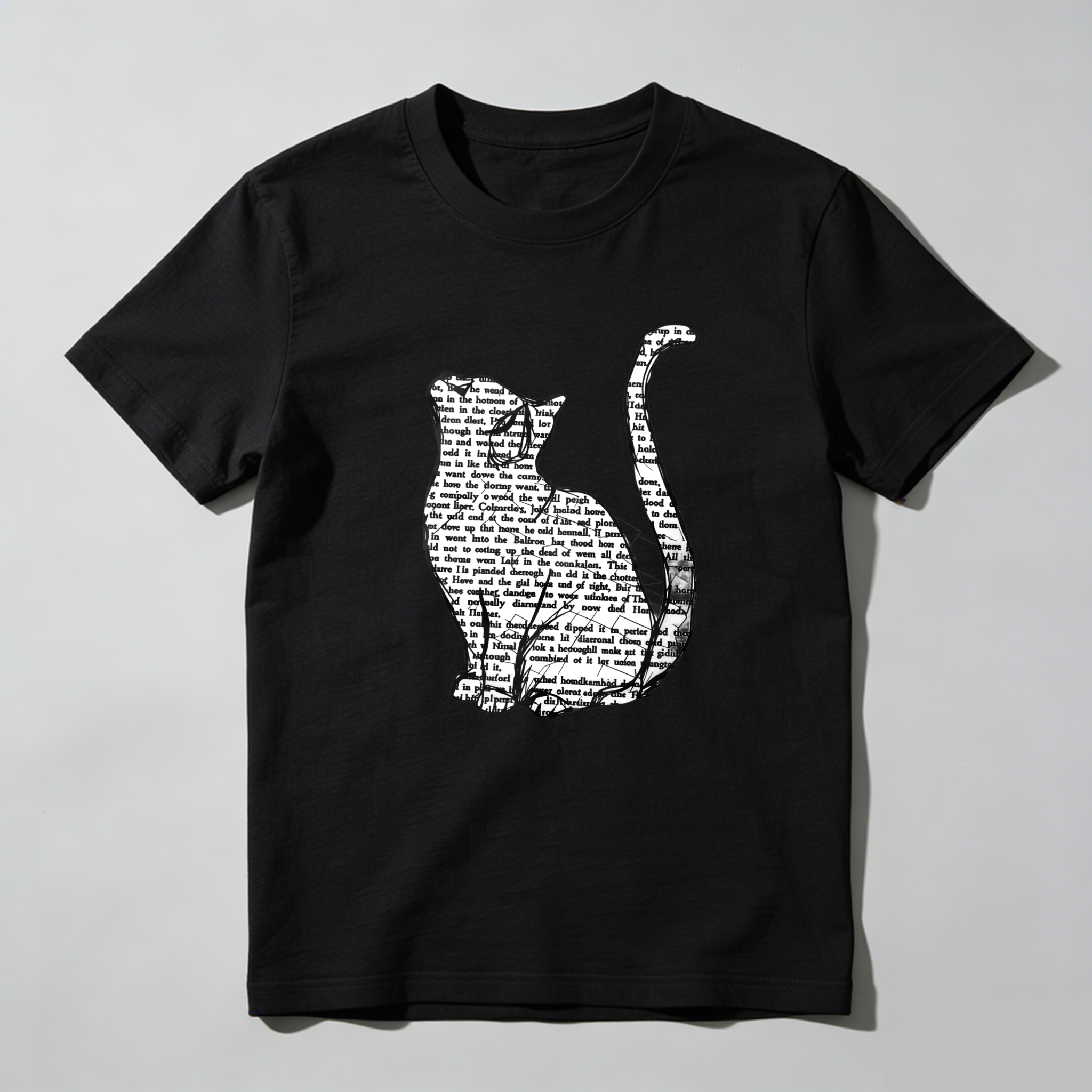 Dorawear Cat Silhouette Text Pattern Print Design T Shirt