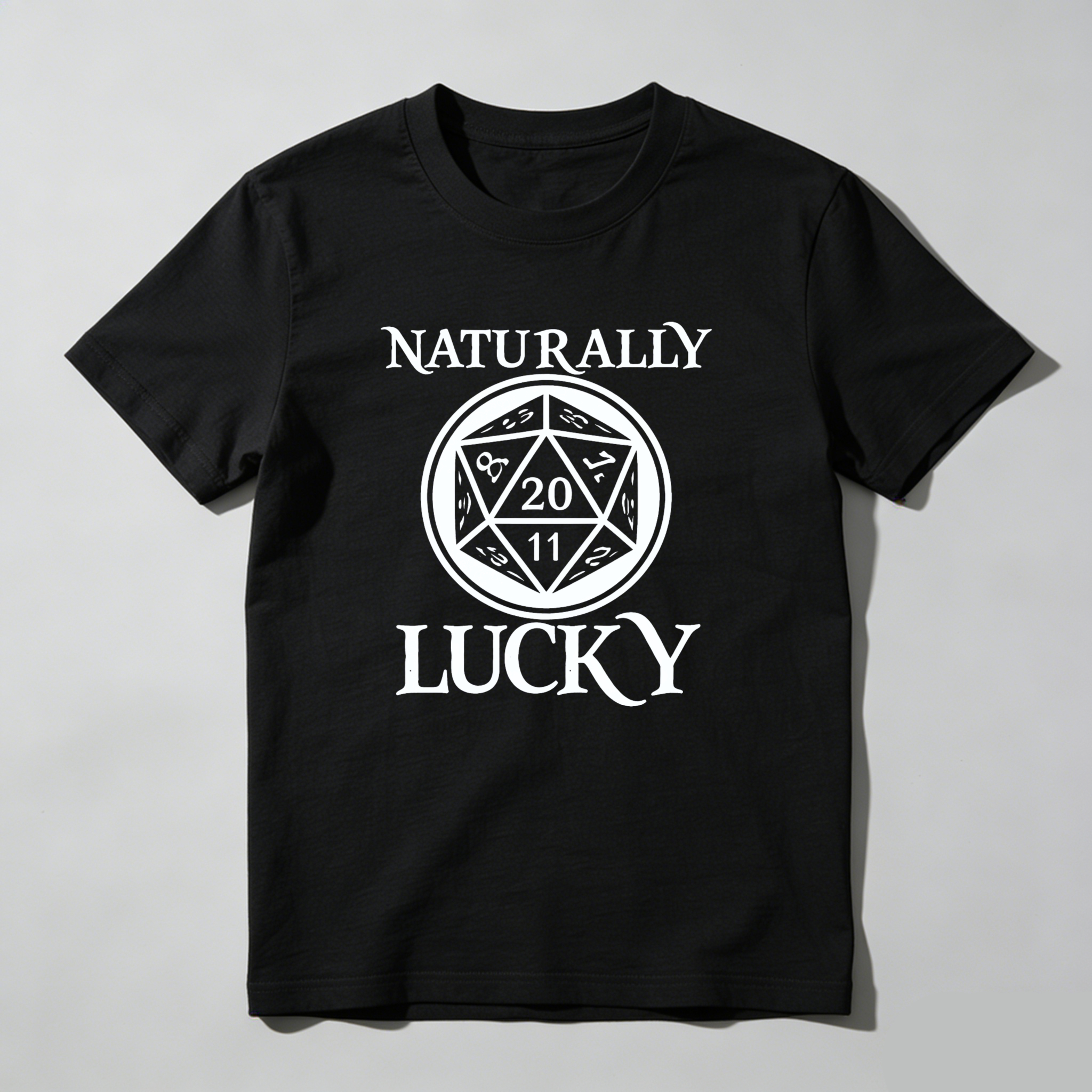 Dorawear™ Naturally Lucky D20 Dice Design Pure Cotton Short Sleeve T Shirt-Dorawear