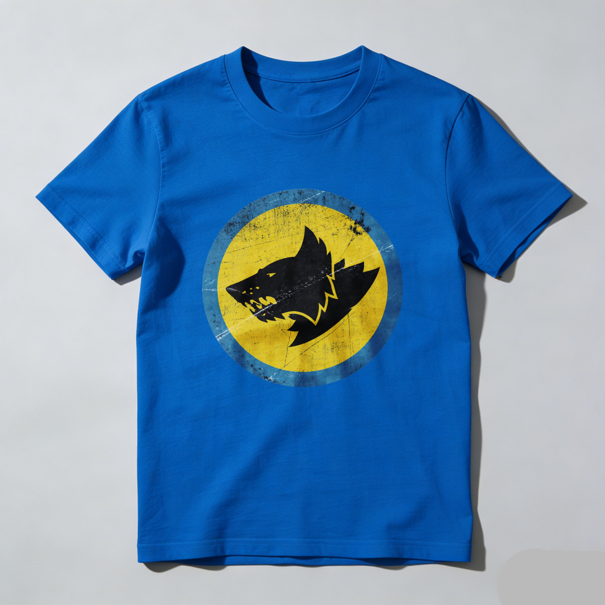 Dorawear™ Wolf Head Logo Yellow Blue Circle Pure Cotton Short Sleeve T Shirt-Dorawear