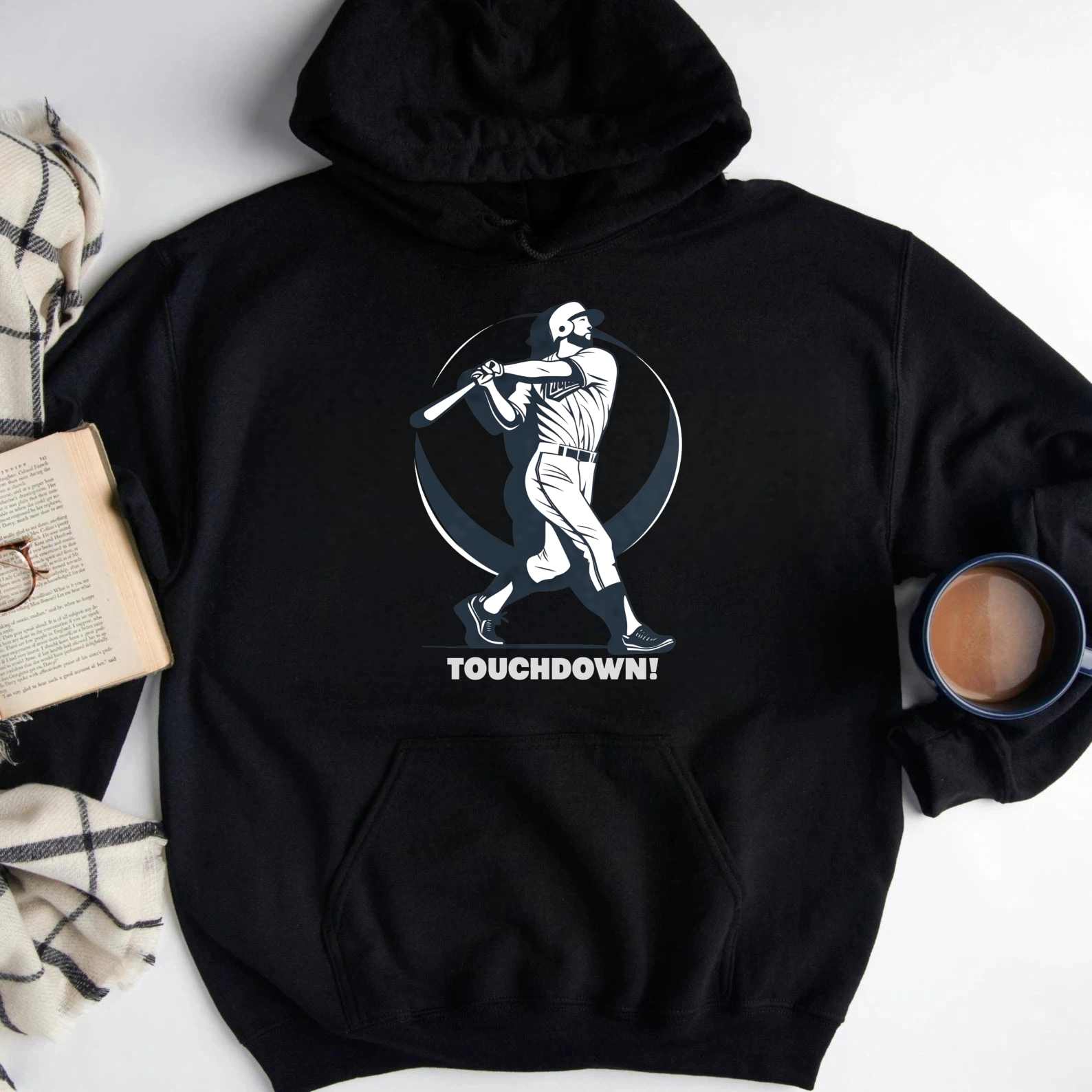 Dorawear™ Baseball Player Touchdown Hoodie Black Sport Sweatshirt With Graphic Design For Men And Women-Dorawear