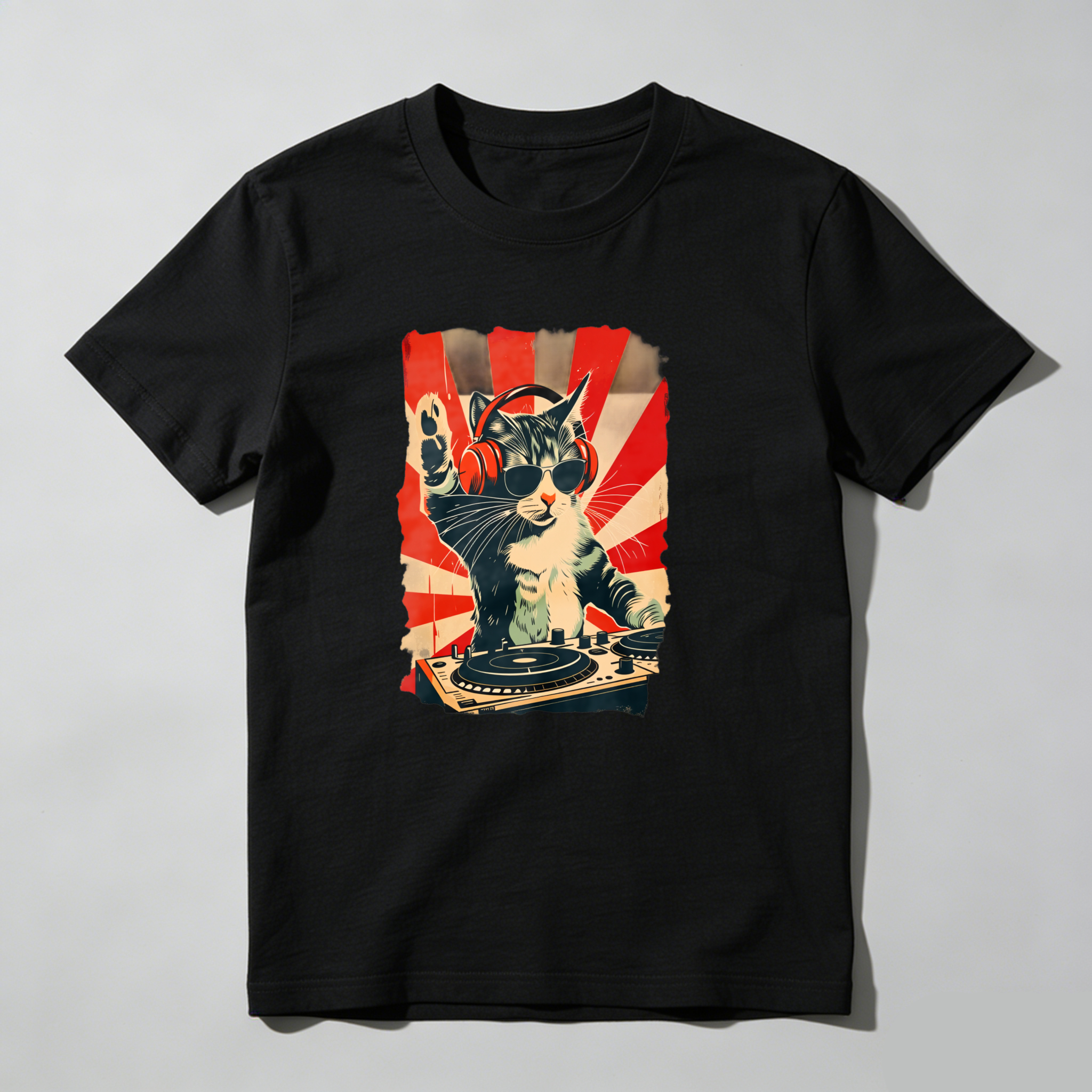Dorawear™ Cat Wearing Headphones Mixing Music On Turntables T Shirt