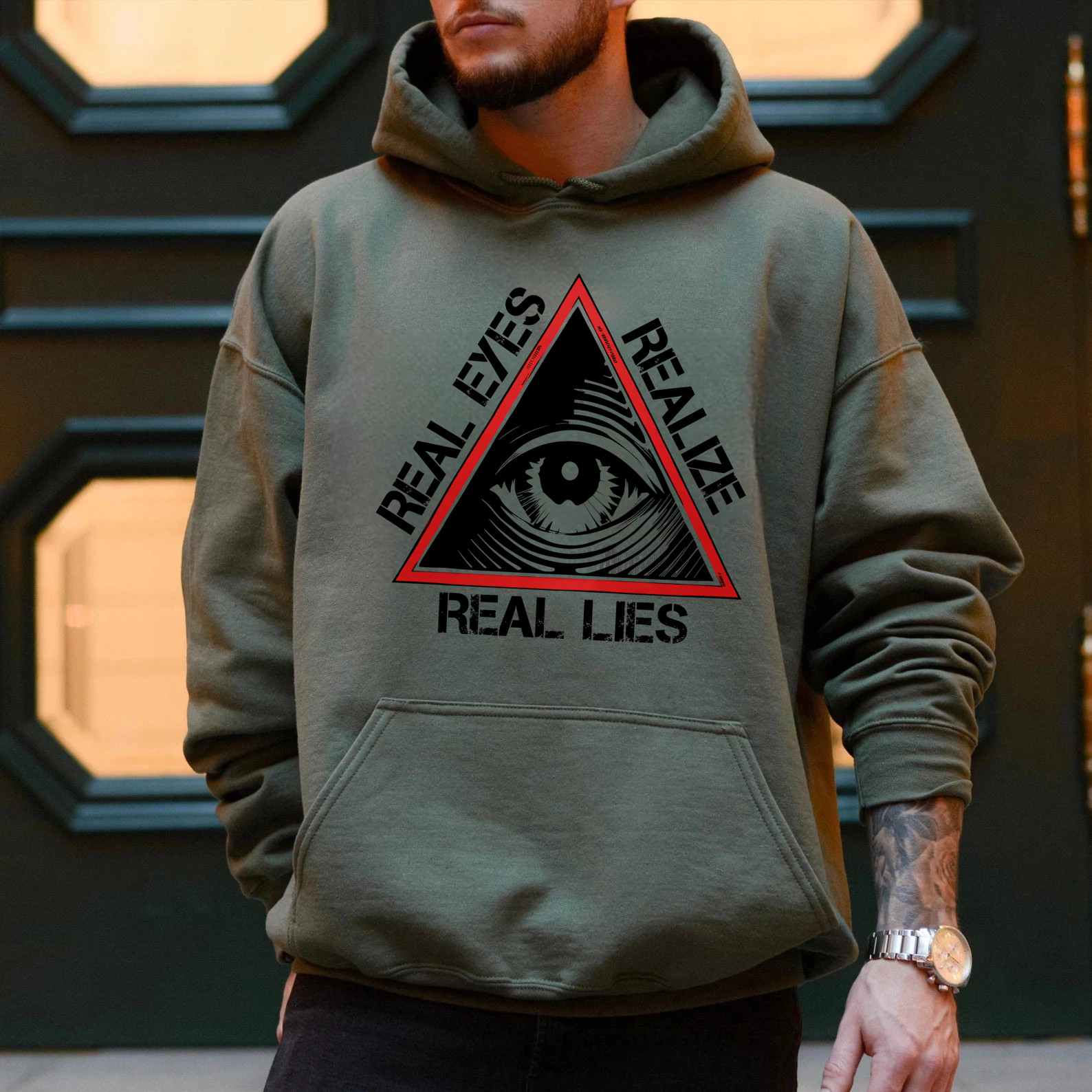 Dorawear™ Real Eyes Realize Real Lies Hoodie Black Eye Symbol Triangular Design Sweatshirt Men Women Unisex Casual Wear-Dorawear