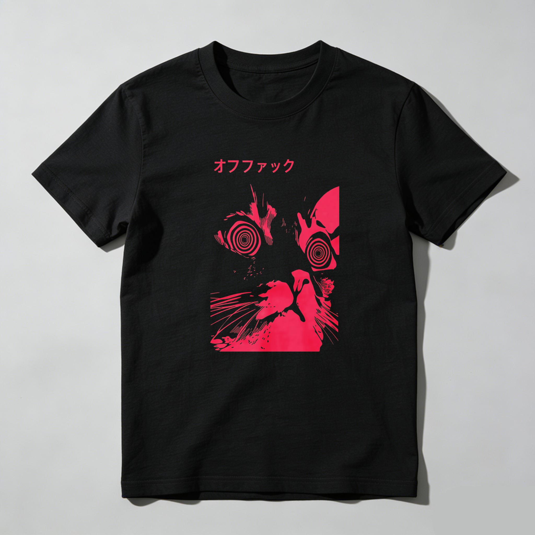 Dorawear Red Cat With Spiral Eyes And Japanese Text T Shirt