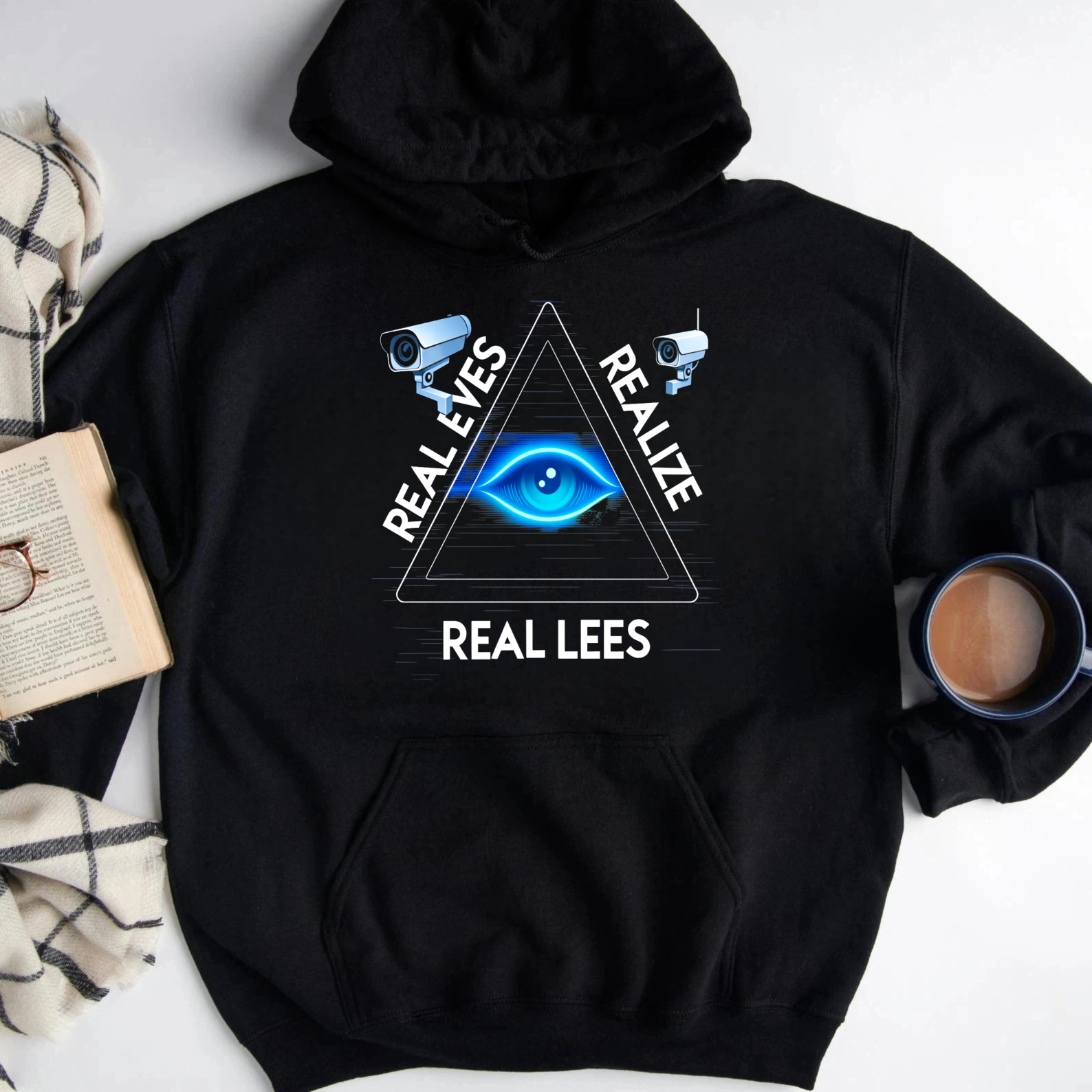 Dorawear™ Real Eyes Realize Real Lees Hoodie With Eye And Camera Design Black Sweatshirt For Men Women Unisex Fashion Streetwear Casual Wear-Dorawear