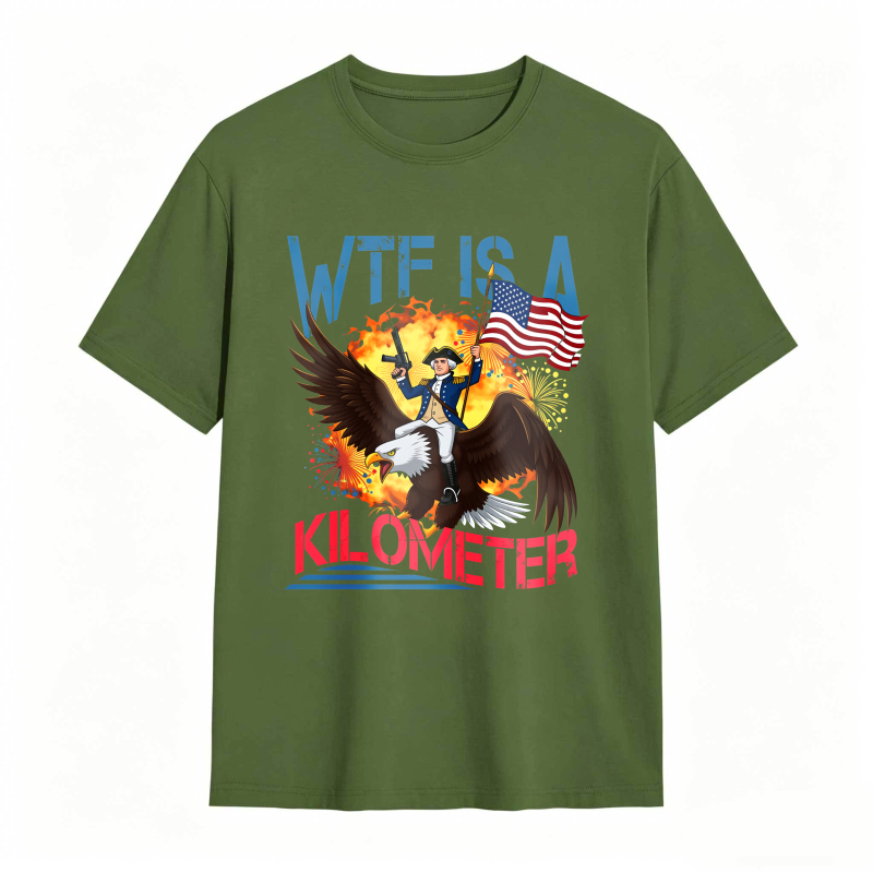 Dorawear™ Wtf Is A Kilometer Eagle And American Flag Design Unisex Classic T-shirt