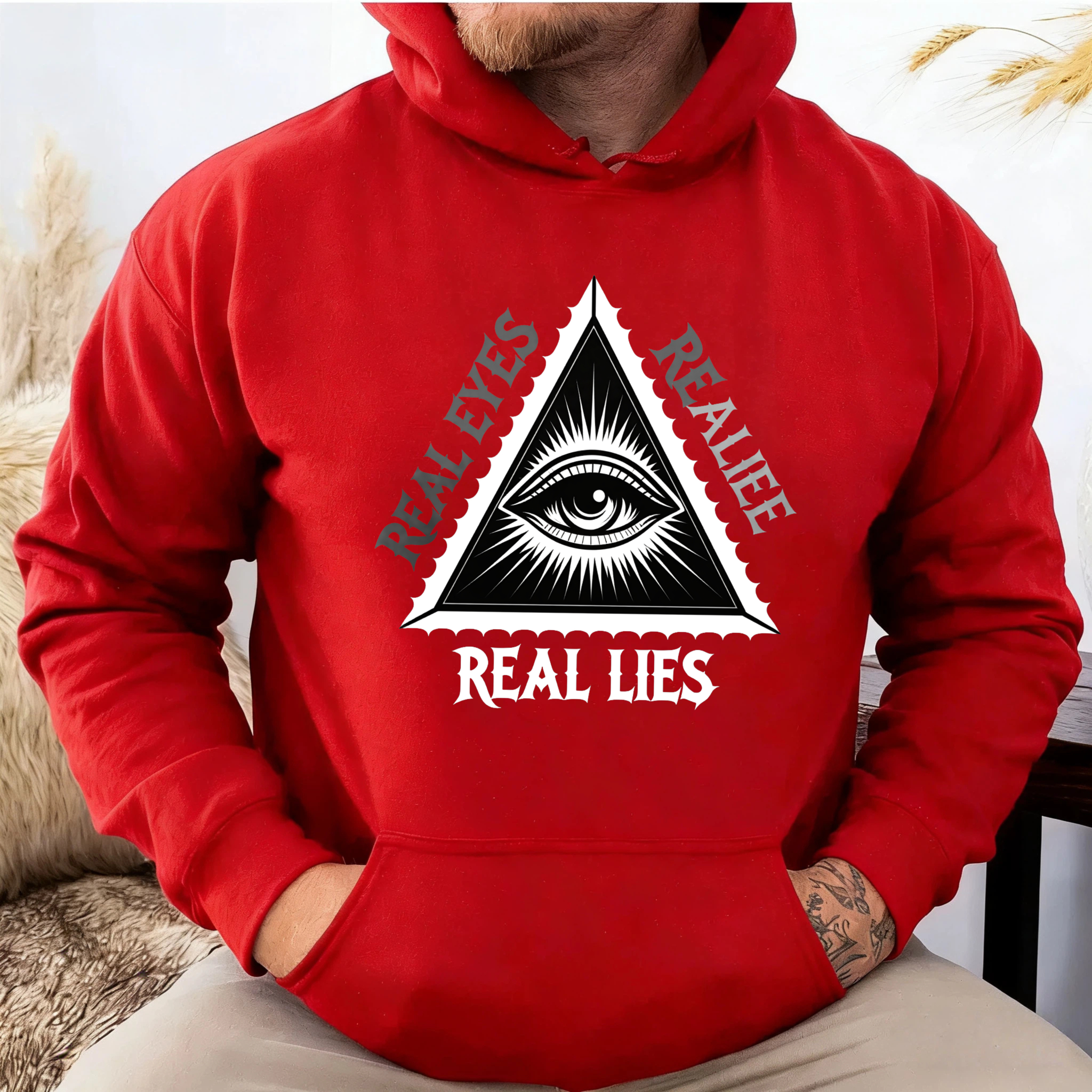 Dorawear™ Real Eyes Real Lies All Seeing Eye Hoodie Black Sweatshirt With Pocket And Drawstring Hood For Men Women Unisex Fashion Streetwear Top-Dorawear