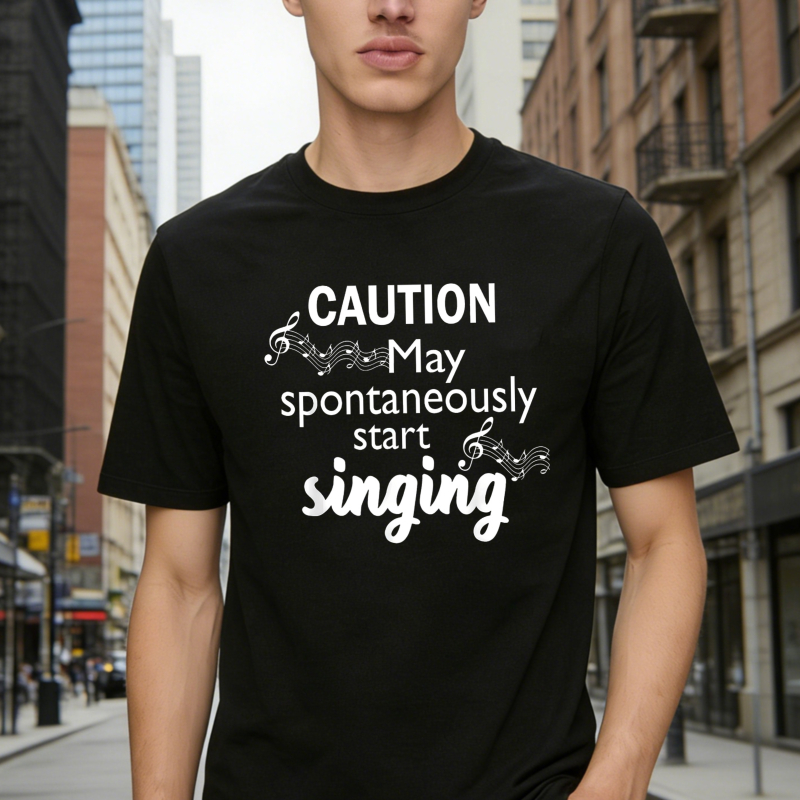 Dorawear™   Caution May Spontaneously Start Singing Music Notes Design T-shirt