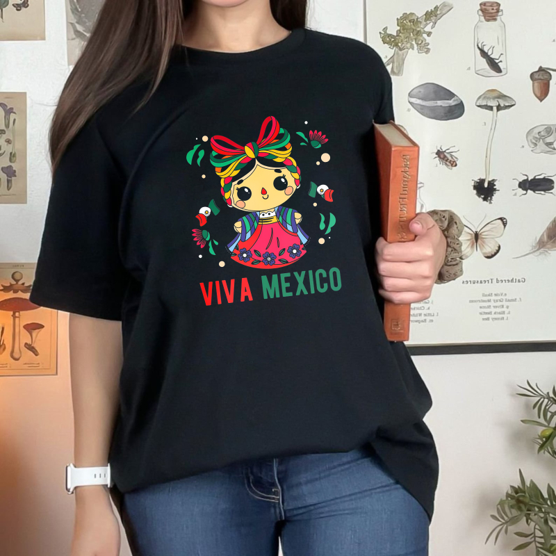 Mexican Doll With Traditional Dress And Viva Mexico Text Unisex Classic T-shirt