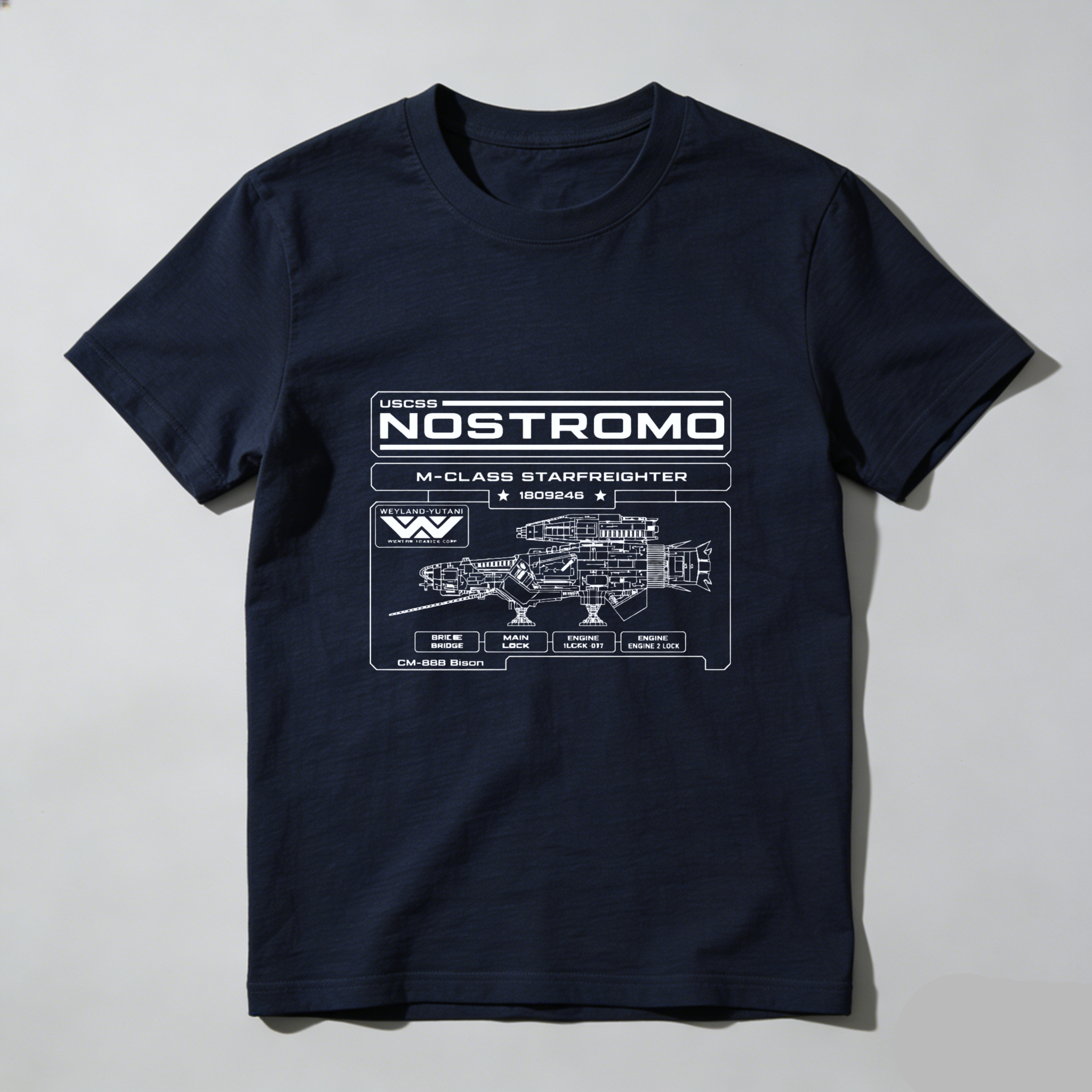 Dorawear™ Nostromo Starship Blueprint Design Pure Cotton Short Sleeve T Shirt-Dorawear