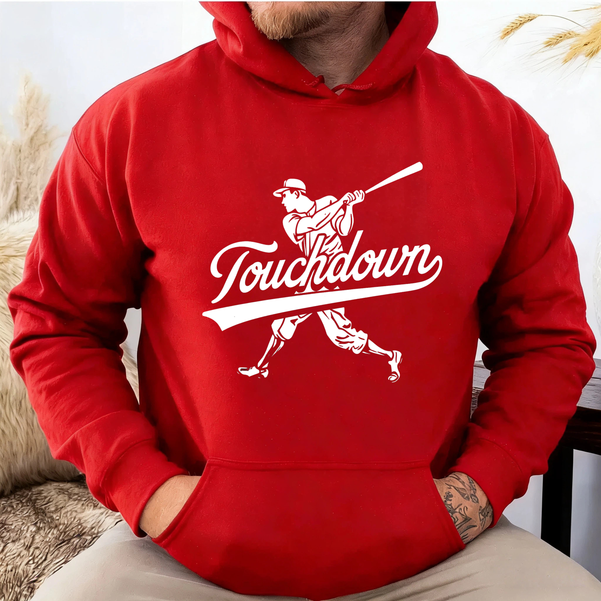 Dorawear™ Touchdown Baseball Player Hoodie Men Women Unisex Sweatshirt Sport Graphic Pullover Casual Wear Black-Dorawear