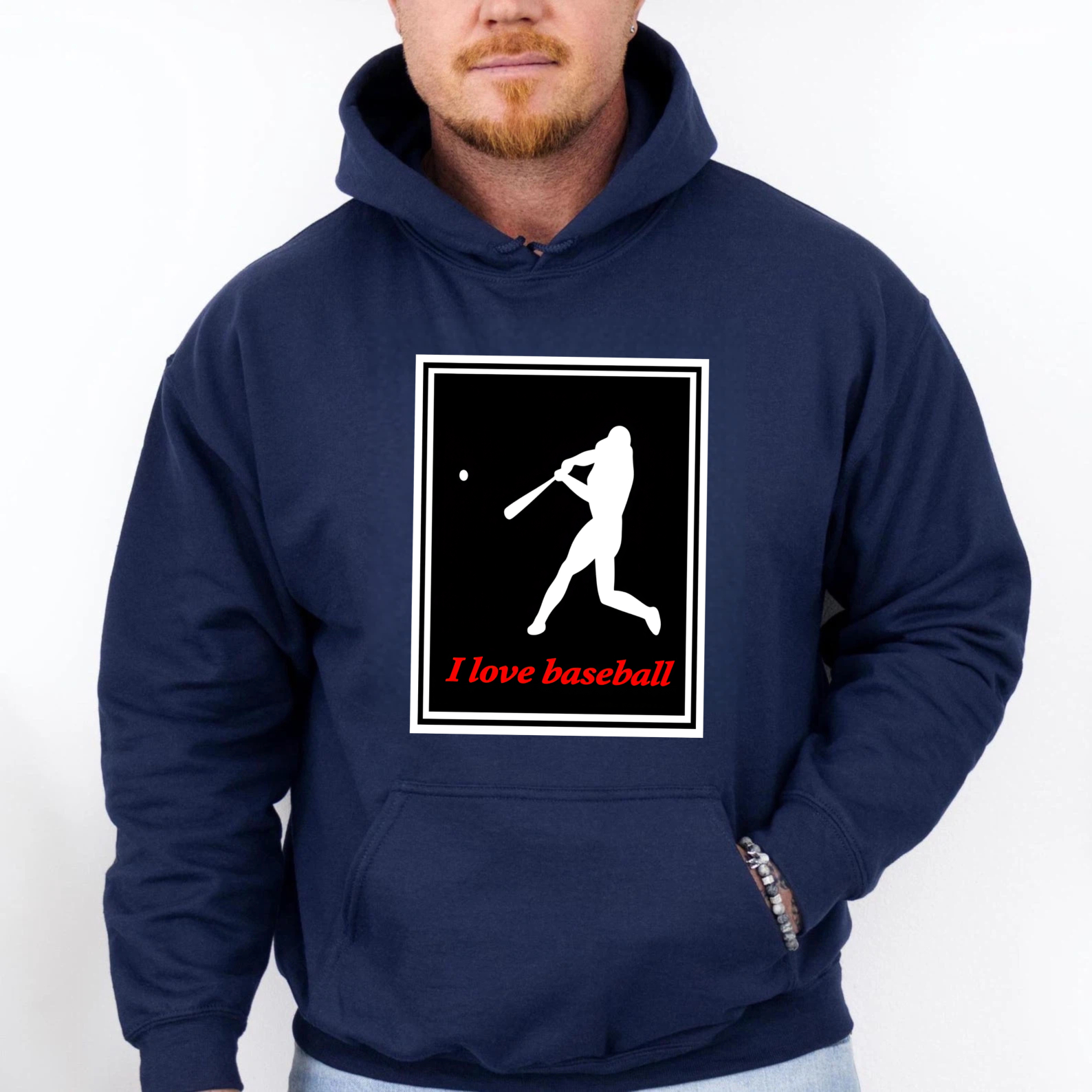 Dorawear™ I Love Baseball Hoodie With Batting Silhouette Design For Baseball Fans Sporty Casual Wear