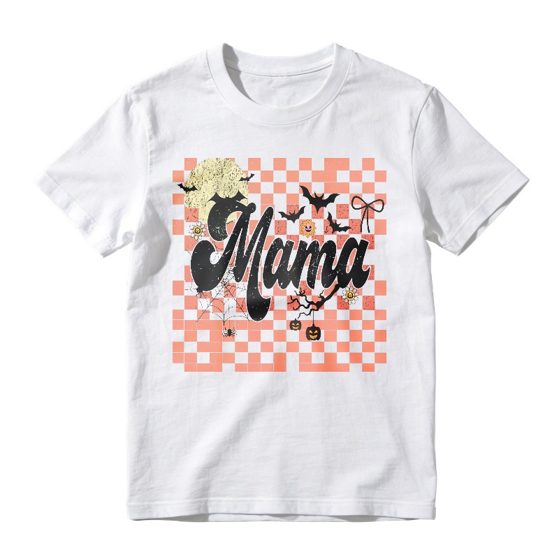 Halloween Mama Bat Pumpkin Checkered Pattern, Unisex Classic T-shirt