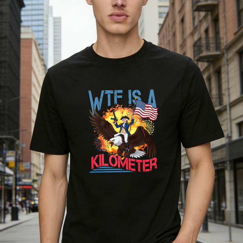 Dorawear™ Wtf Is A Kilometer Eagle And American Flag Design Unisex Classic T-shirt