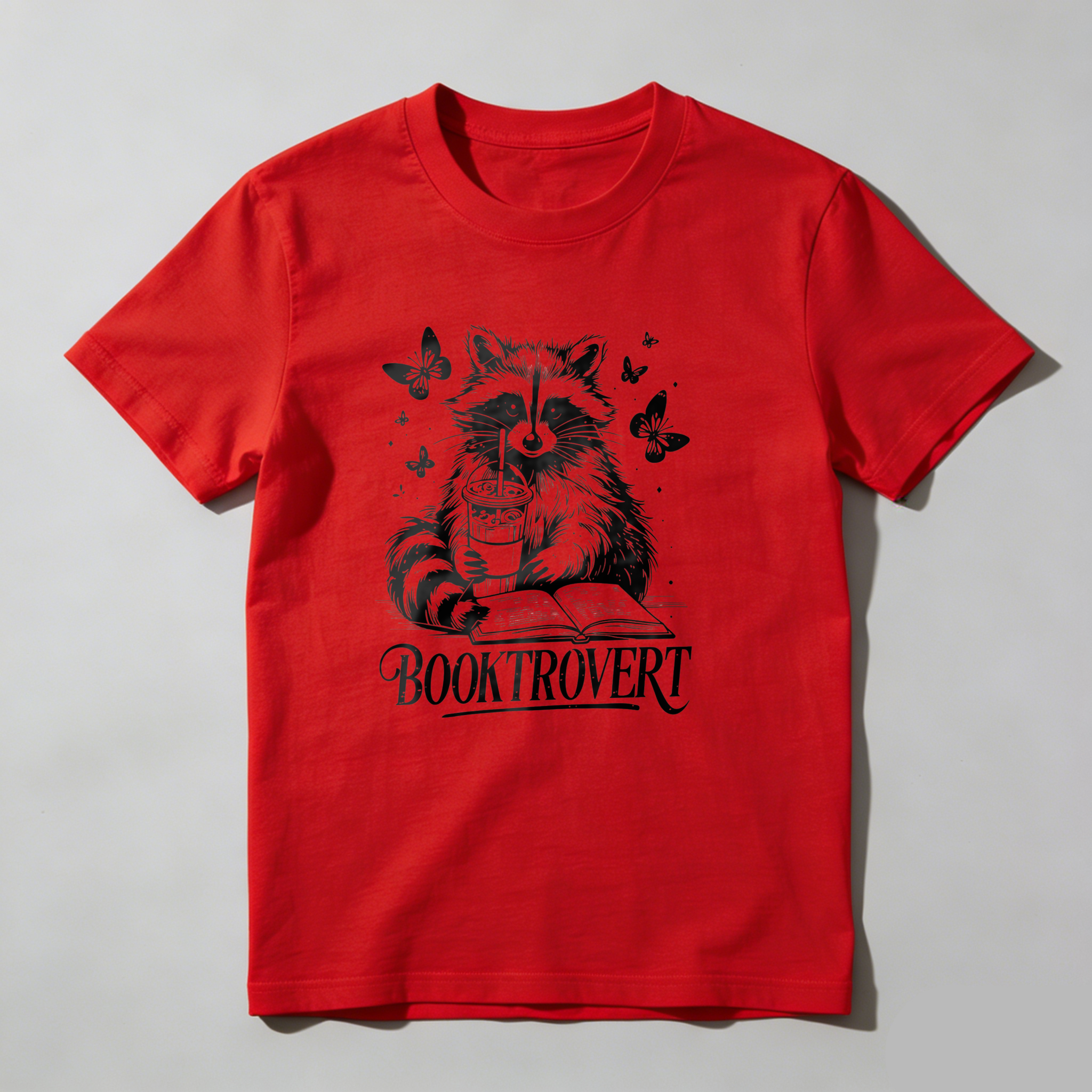 Dorawear™ Raccoon Reading Book With Butterflies And Coffee T Shirt