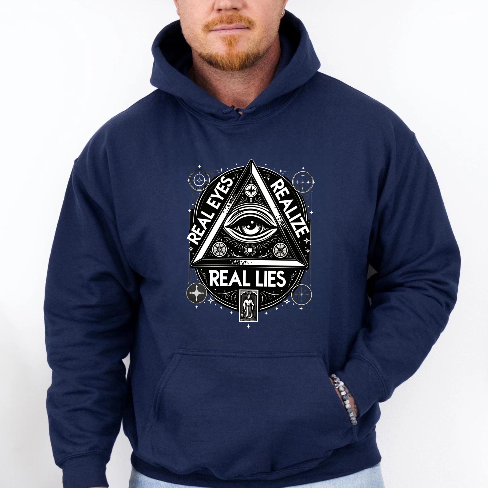 Dorawear™ Real Eyes Real Lies All Seeing Eye Hoodie Black Spiritual Symbolic Design Mystical Eye Print Sweatshirt Unisex Fashion Statement Clothing-Dorawear