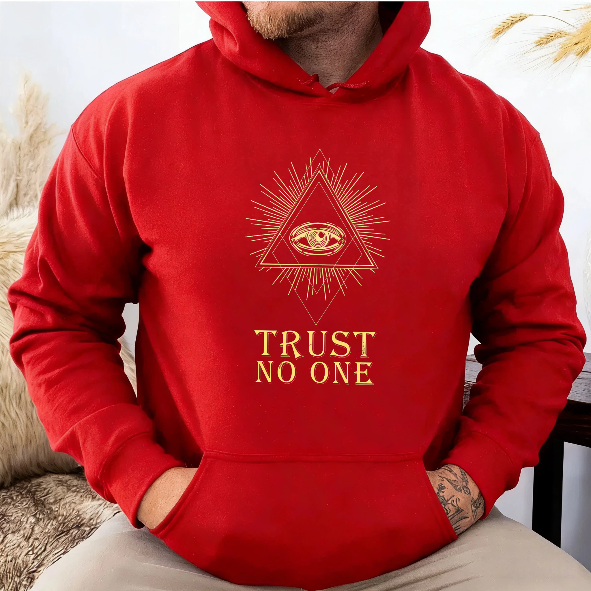 Dorawear™ Trust No One All Seeing Eye Hoodie Black Gold Print Mystical Symbol Sweatshirt Men Women Unisex Fashion Apparel-Dorawear