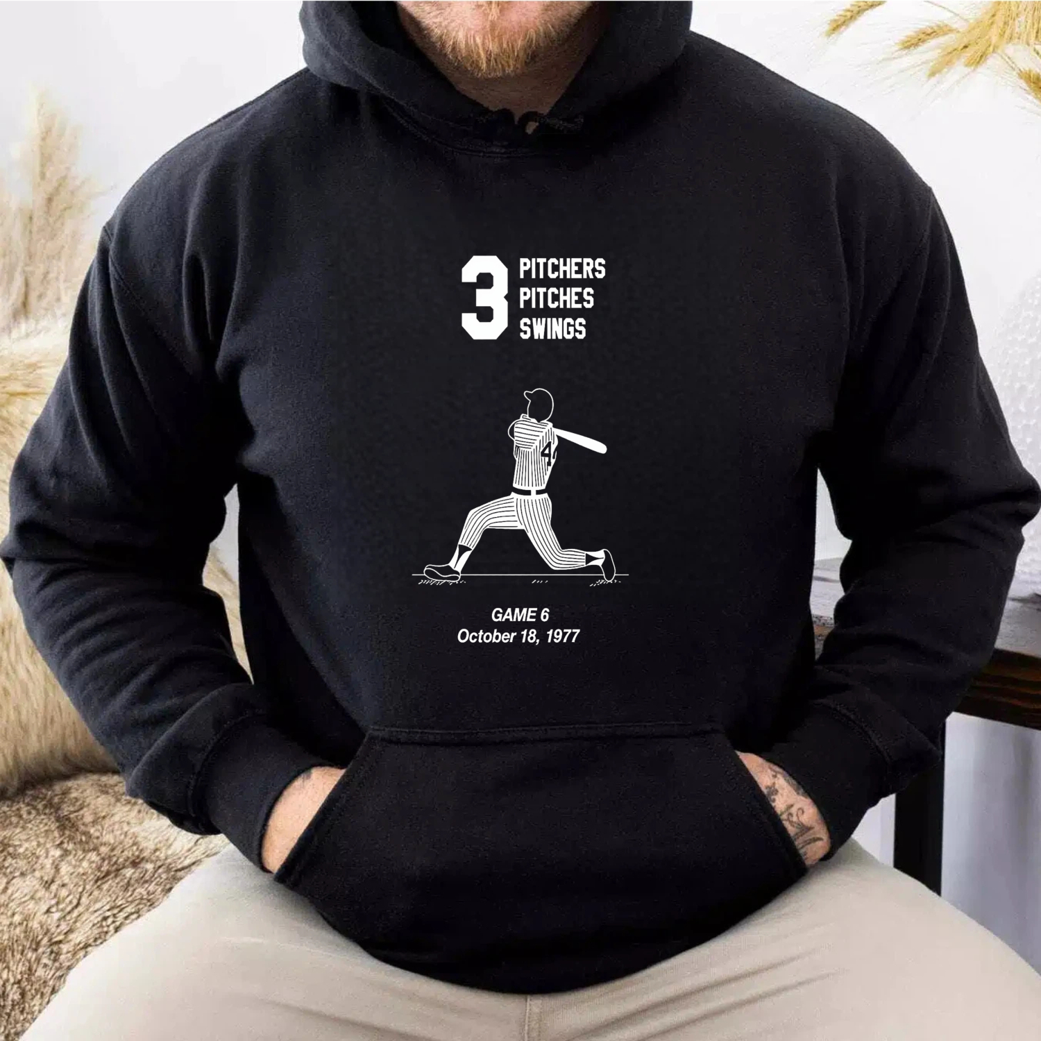 Dorawear™ 3 Pitchers 3 Pitches 3 Swings Game 8 October 18 1977 Baseball Hoodie