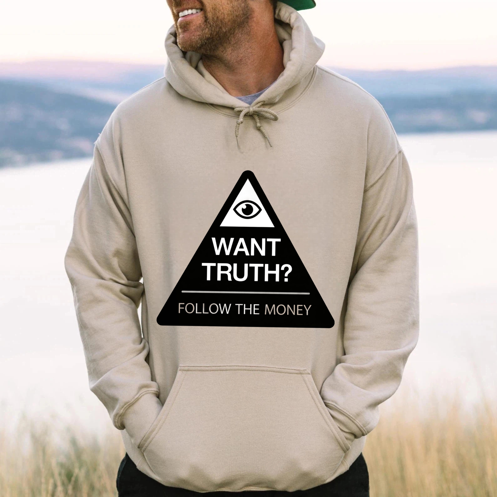 Dorawear™ Want Truth Follow The Money Hoodie With All Seeing Eye Design Black Sweatshirt For Men Women Casual Wear Statement Apparel-Dorawear