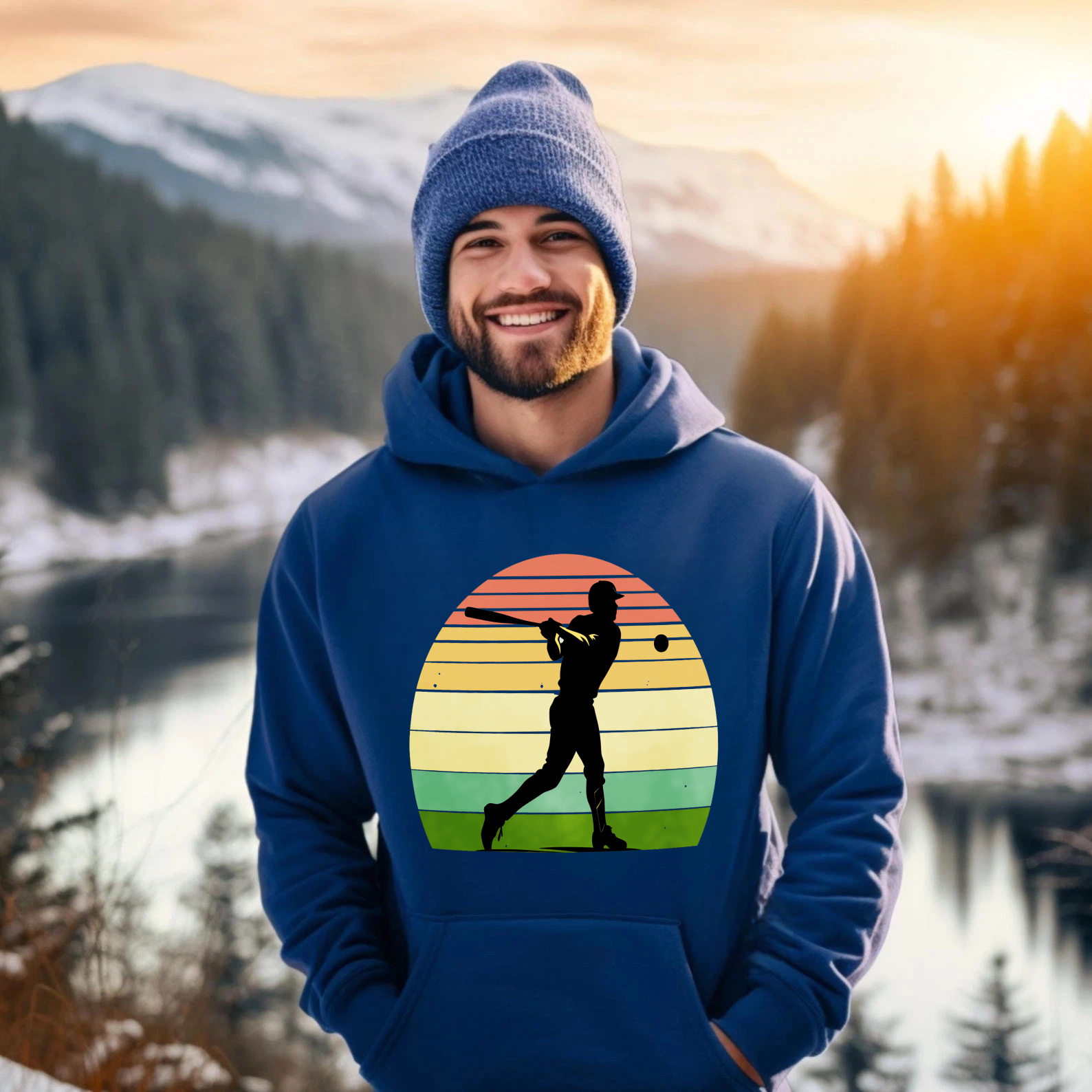 Dorawear™ Baseball Player Silhouette Vintage Sunset Design Hoodie Men Women Sport Casual Sweatshirt Unisex Streetwear Fashion Top-Dorawear