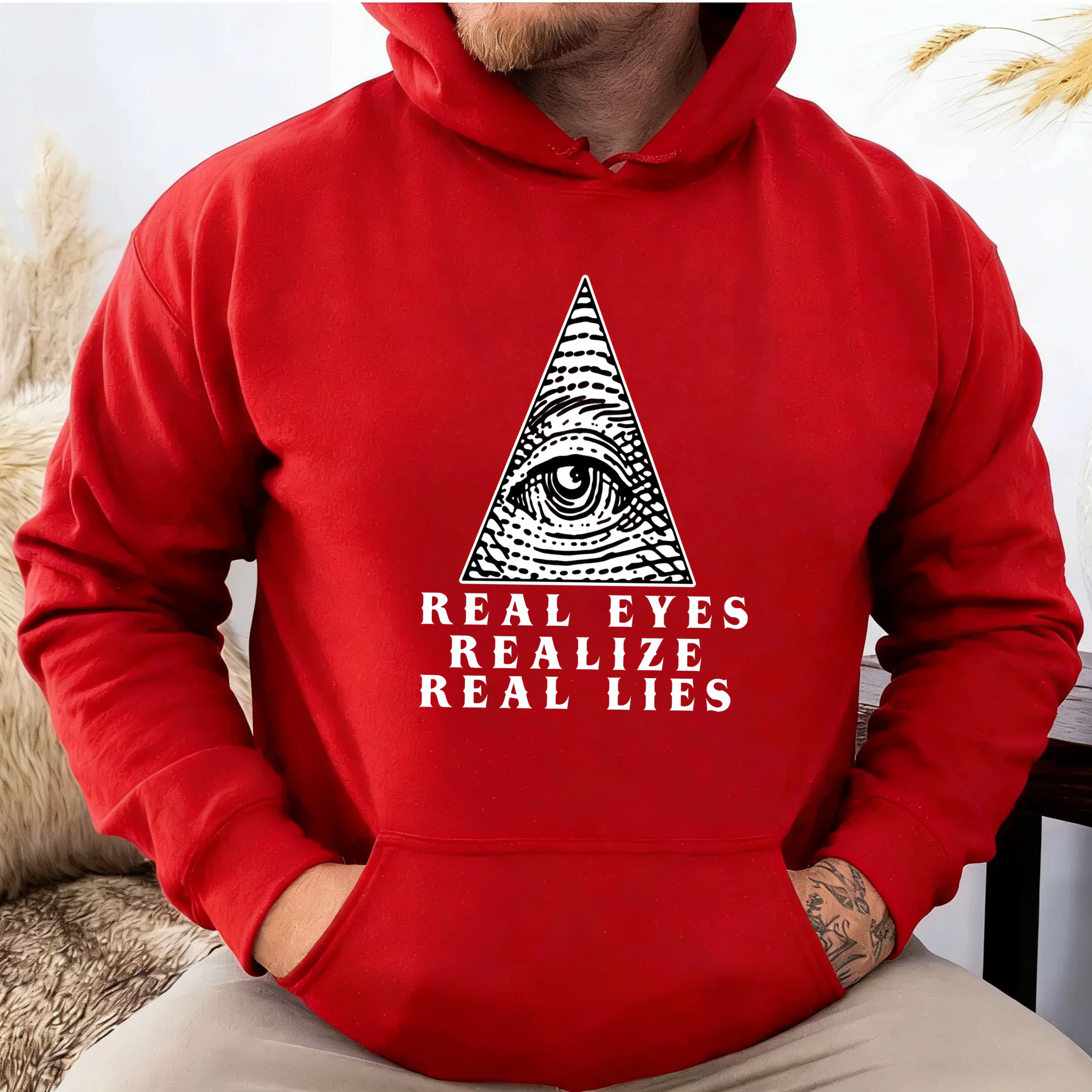 Dorawear™ Real Eyes Realize Real Lies Hoodie With All Seeing Eye Design Black Sweatshirt For Men And Women Casual Wear Fashion Statement Piece-Dorawear