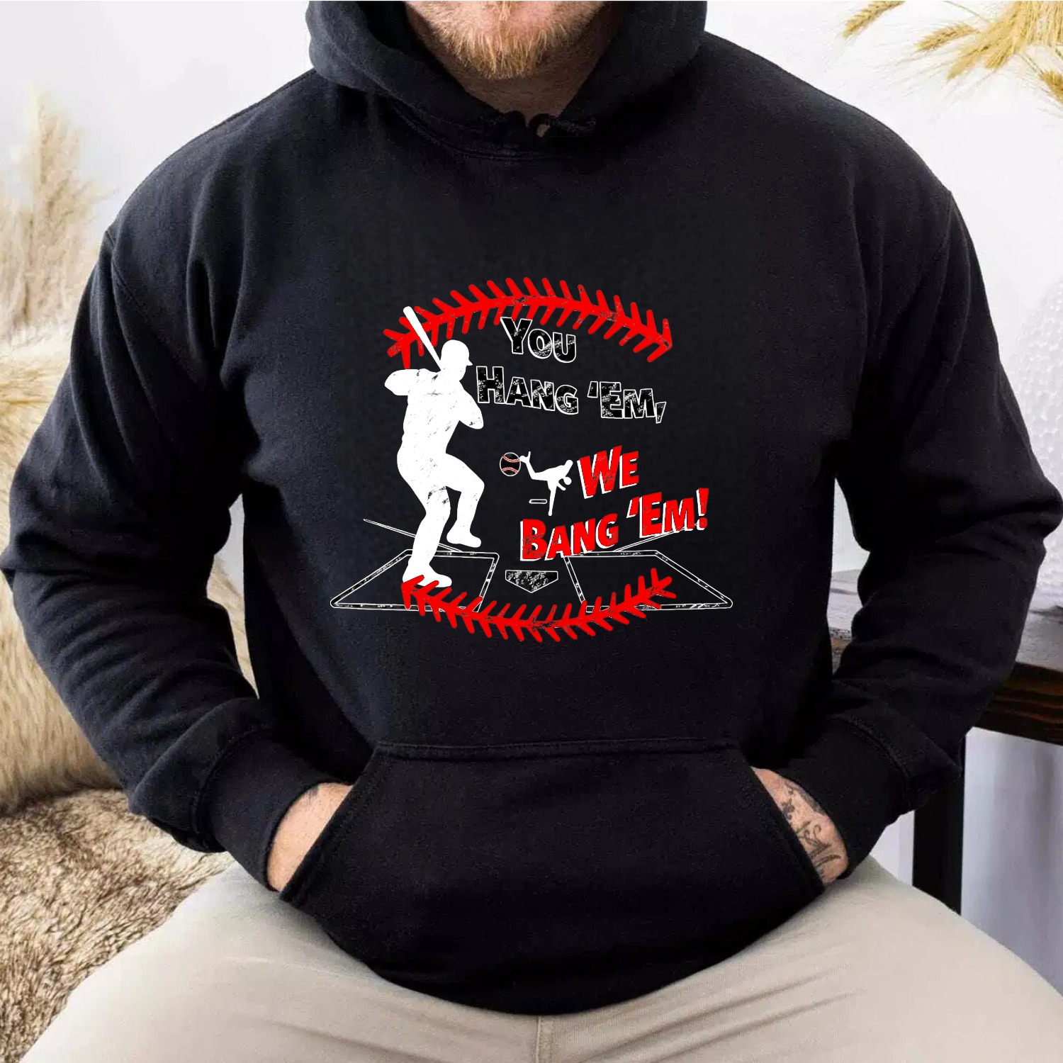 Dorawear™ You Hang Em We Bang Em Baseball Fan Hoodie For Men And Women Sports Gift Sweatshirt With Pocket And Drawstring Cap-Dorawear