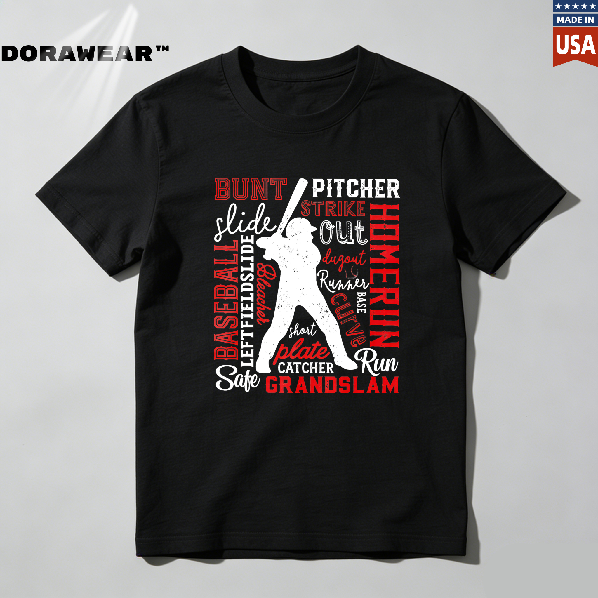 Dorawear™ Baseball Bunt Pitcher Strike Out Runner Home Run Grand Slam  T Shirt-Dorawear