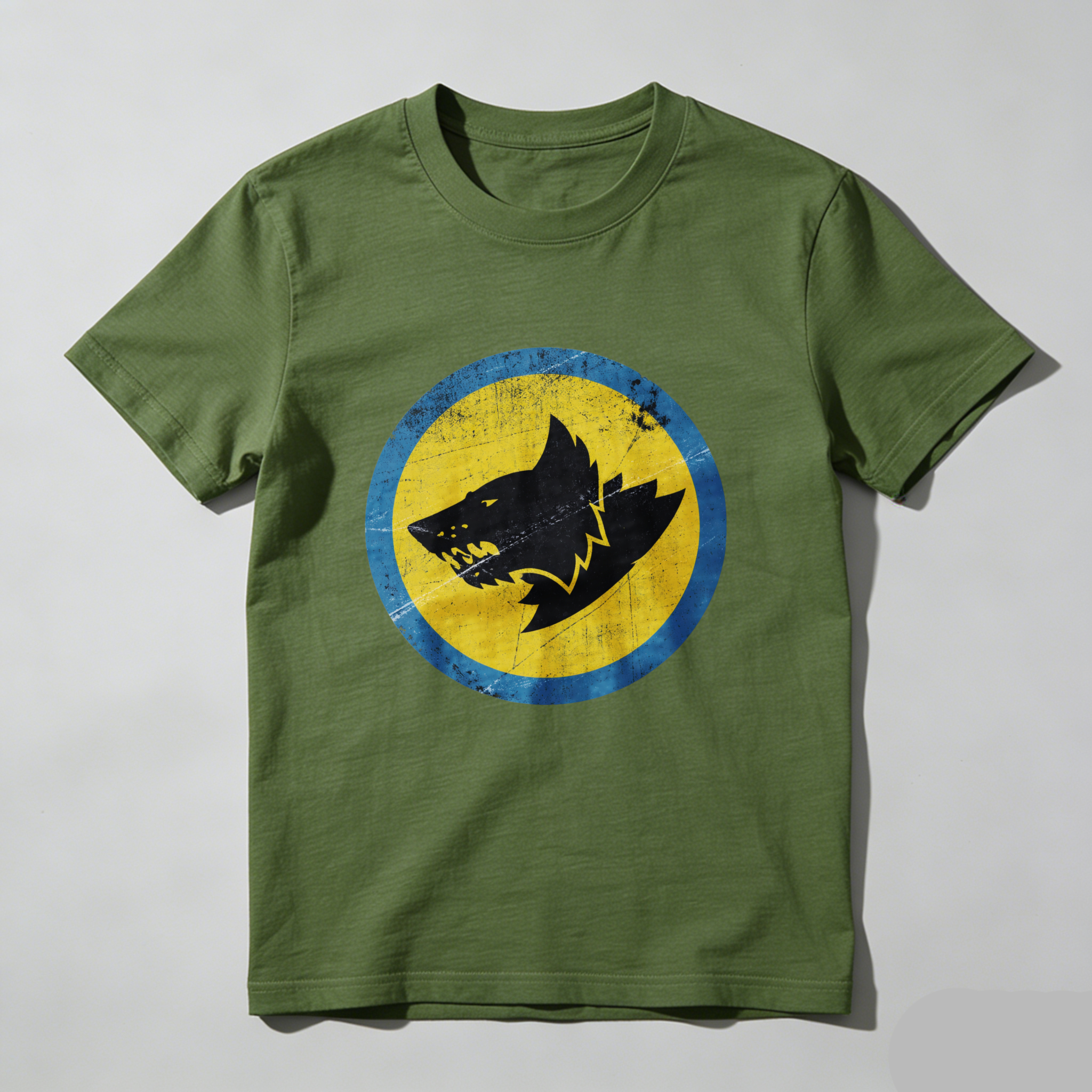 Dorawear™ Wolf Head Logo Yellow Blue Circle Pure Cotton Short Sleeve T Shirt-Dorawear