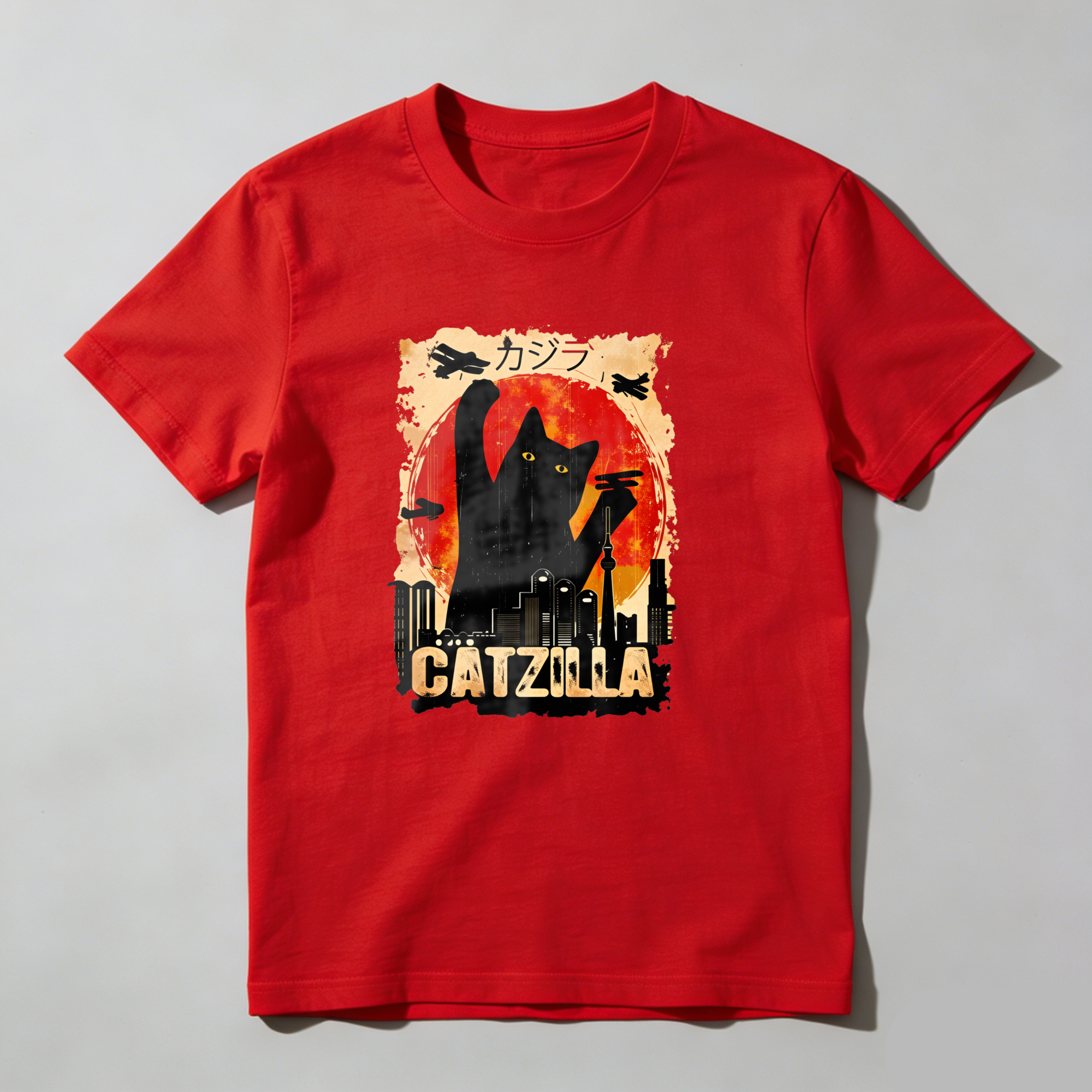 Catzilla Giant Cat Destroying City tshirt 100% cotton
