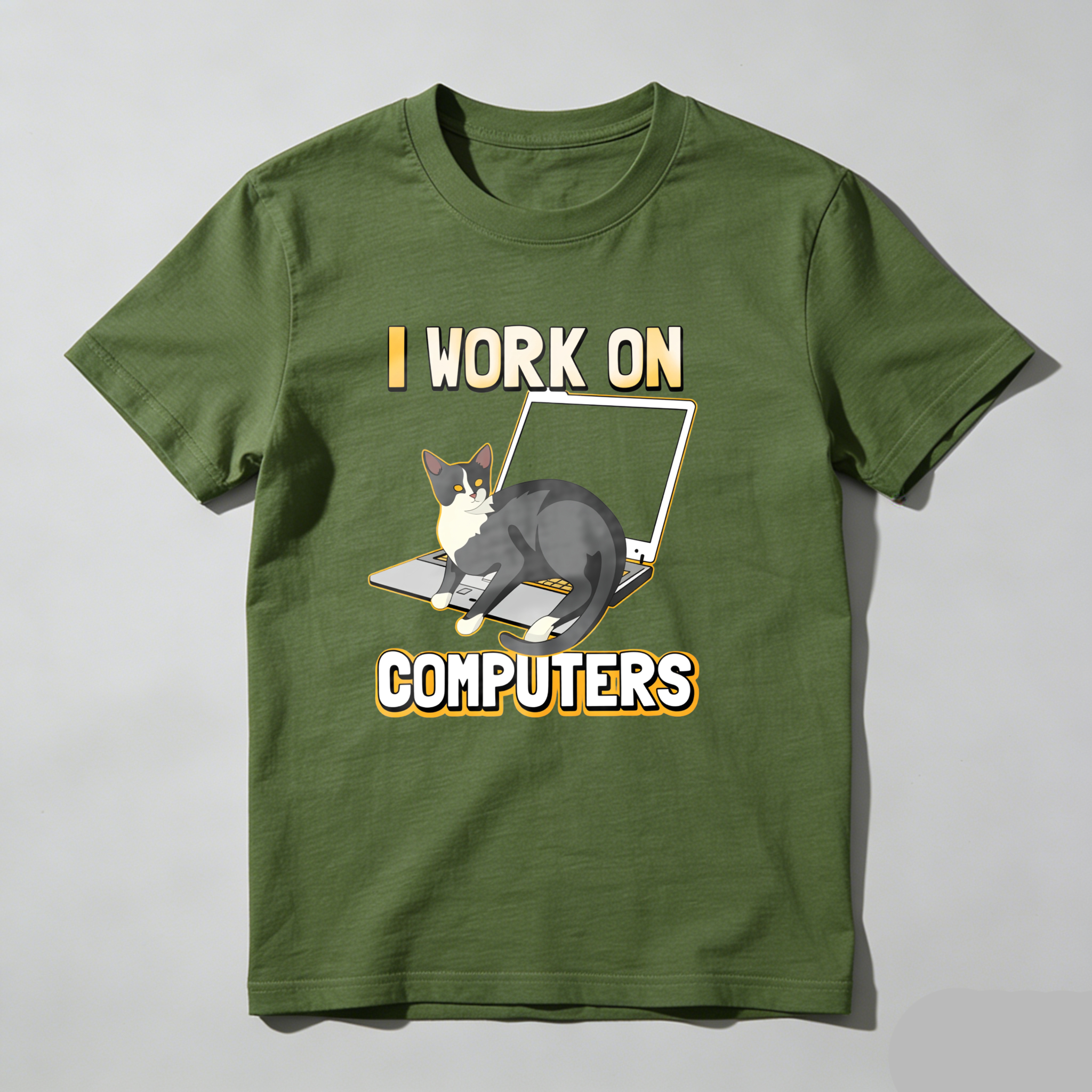 Dorawear I Work On Computers Cat Laptop T Shirt