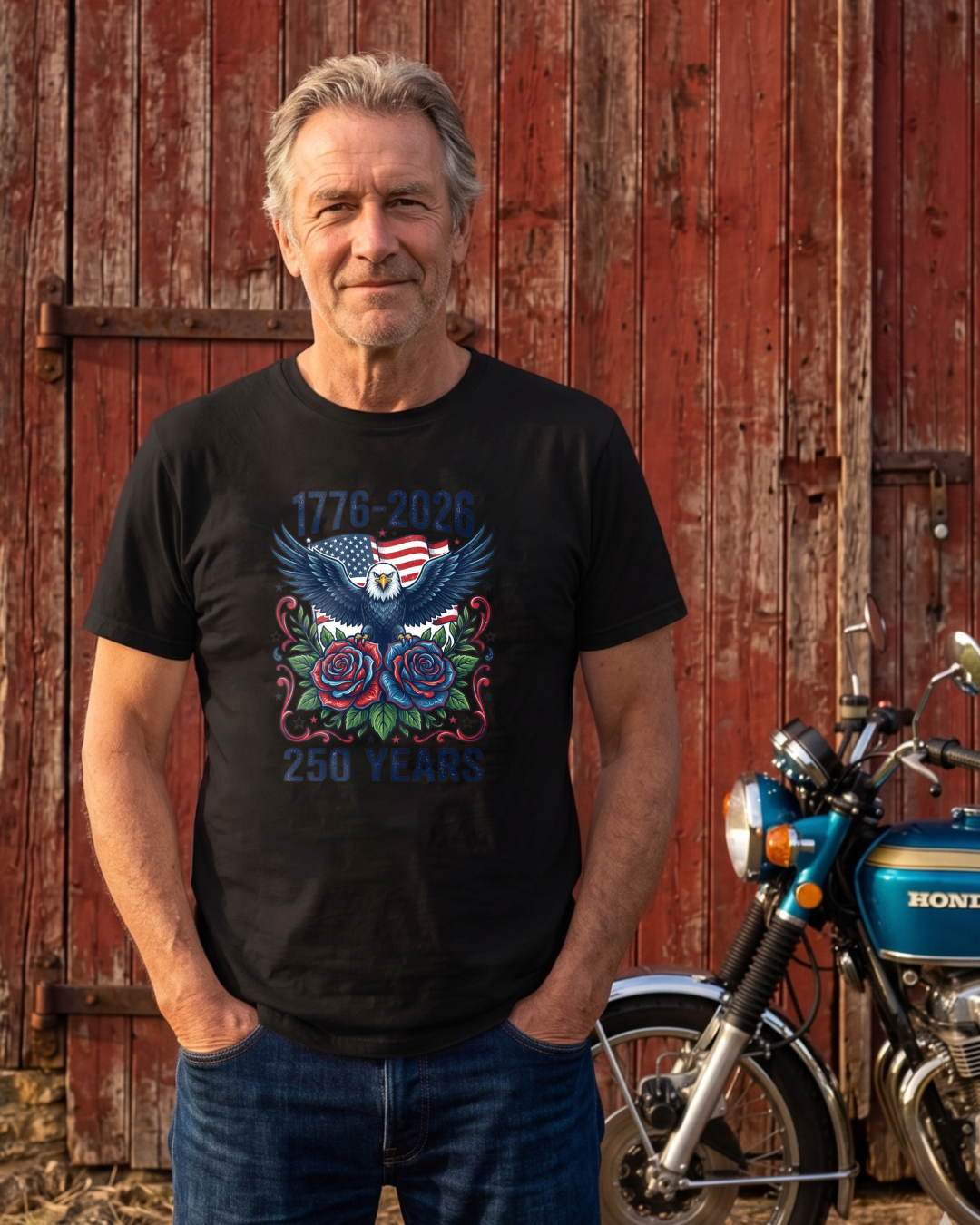 American Eagle With Roses And Flag 1776 2026 250 Years T-shirt