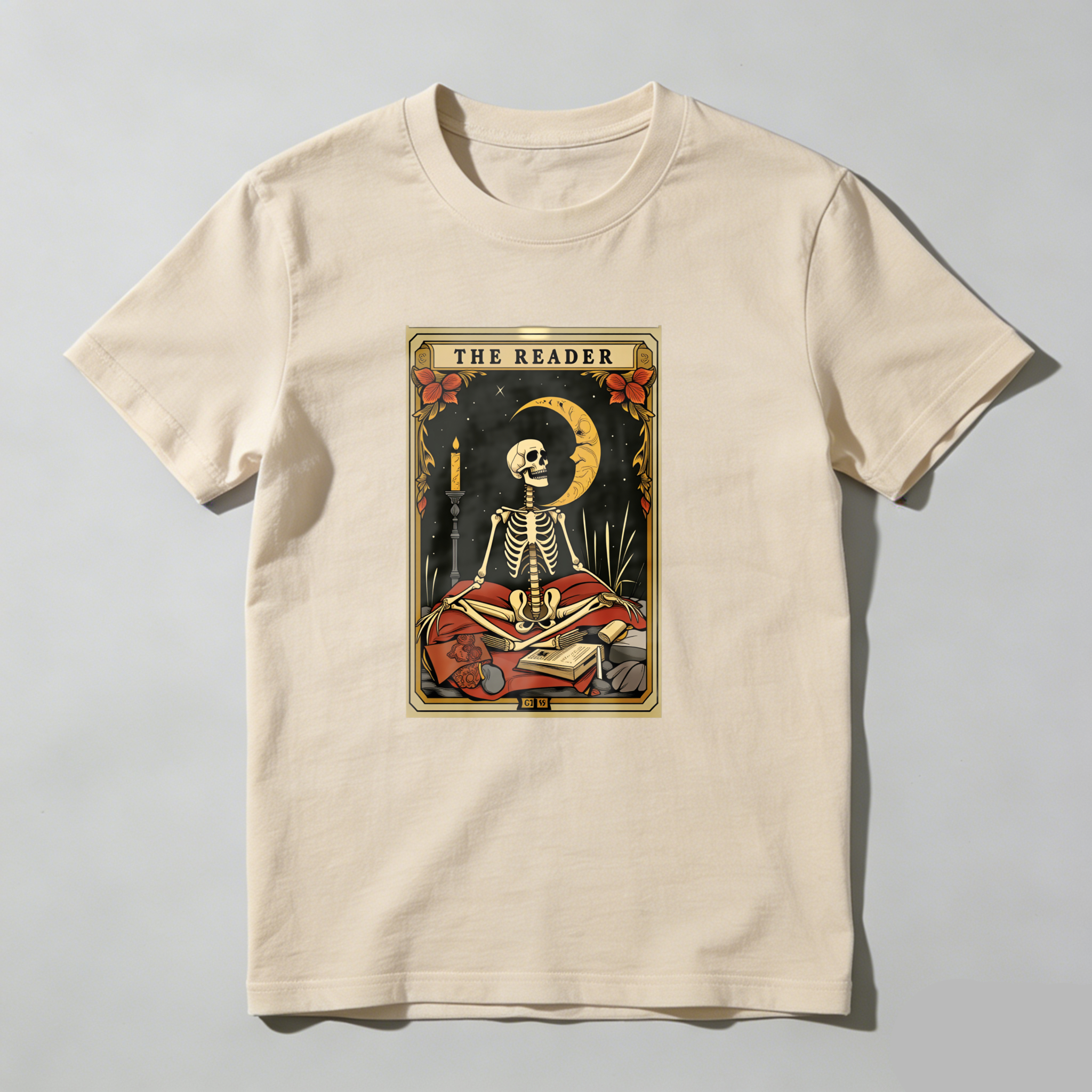 Dorawear™ The Reader Skeleton Moon Book Candle T Shirt