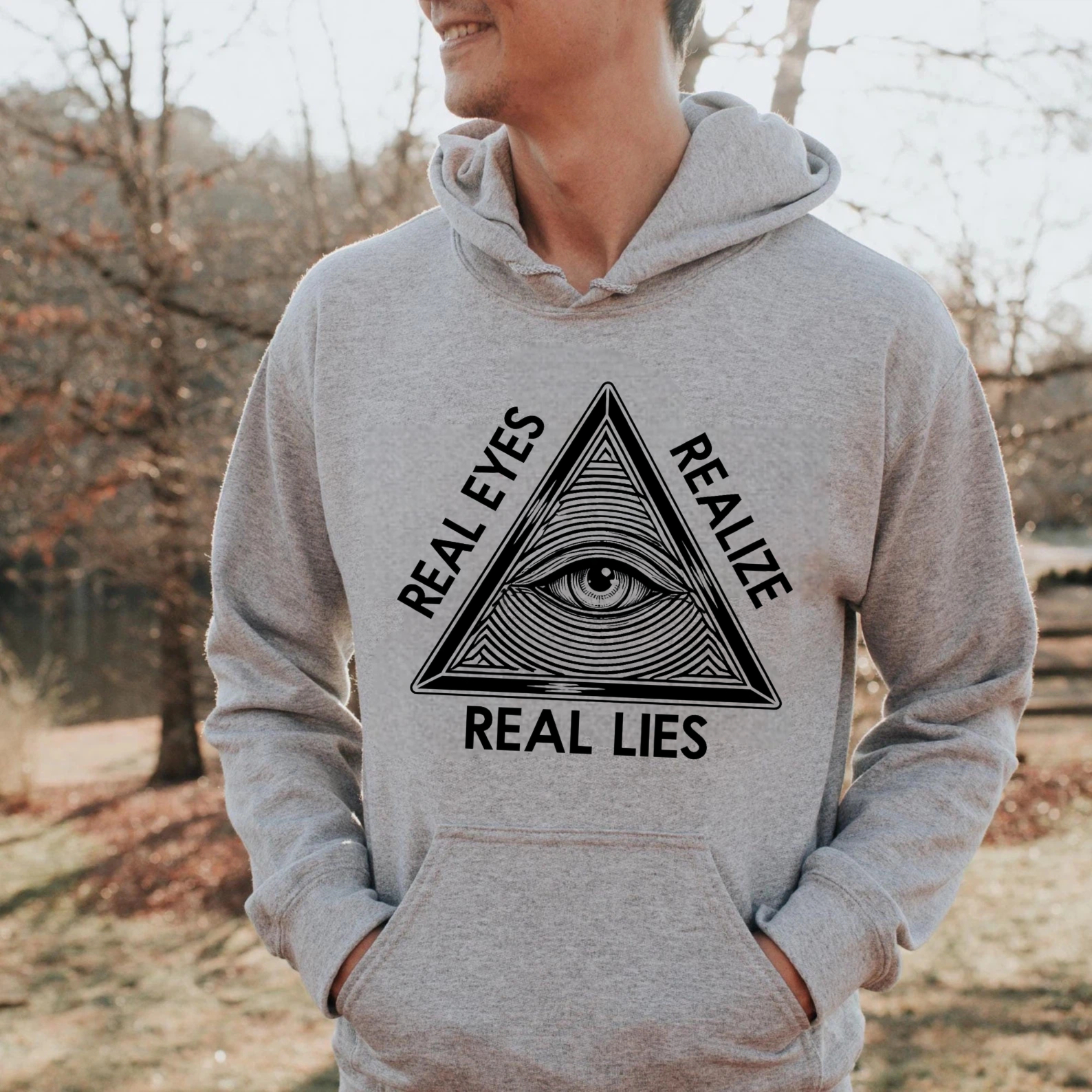  Dorawear™ Real Eyes Real Lies All Seeing Eye Hoodie Black Sweatshirt With Pocket And Drawstring Hood For Men Women Unisex Fashion Streetwear Top-Dorawear