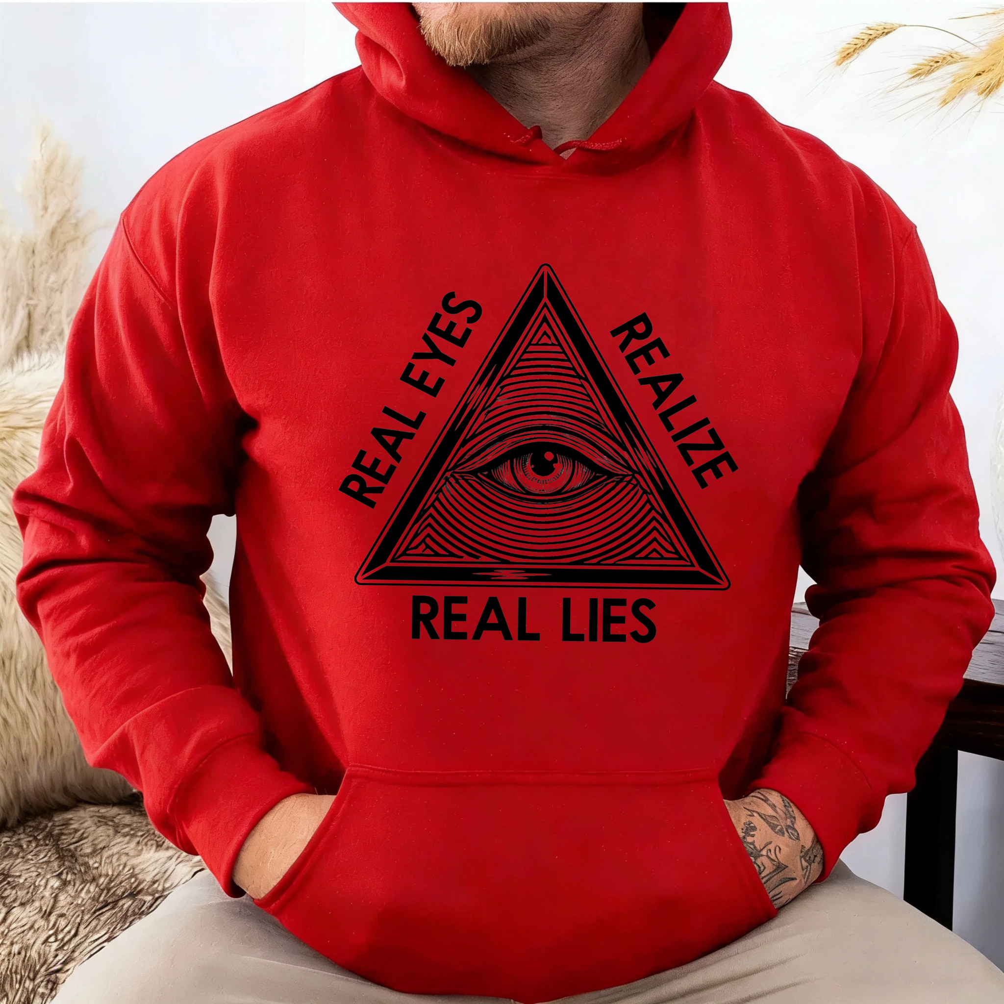  Dorawear™ Real Eyes Real Lies All Seeing Eye Hoodie Black Sweatshirt With Pocket And Drawstring Hood For Men Women Unisex Fashion Streetwear Top-Dorawear