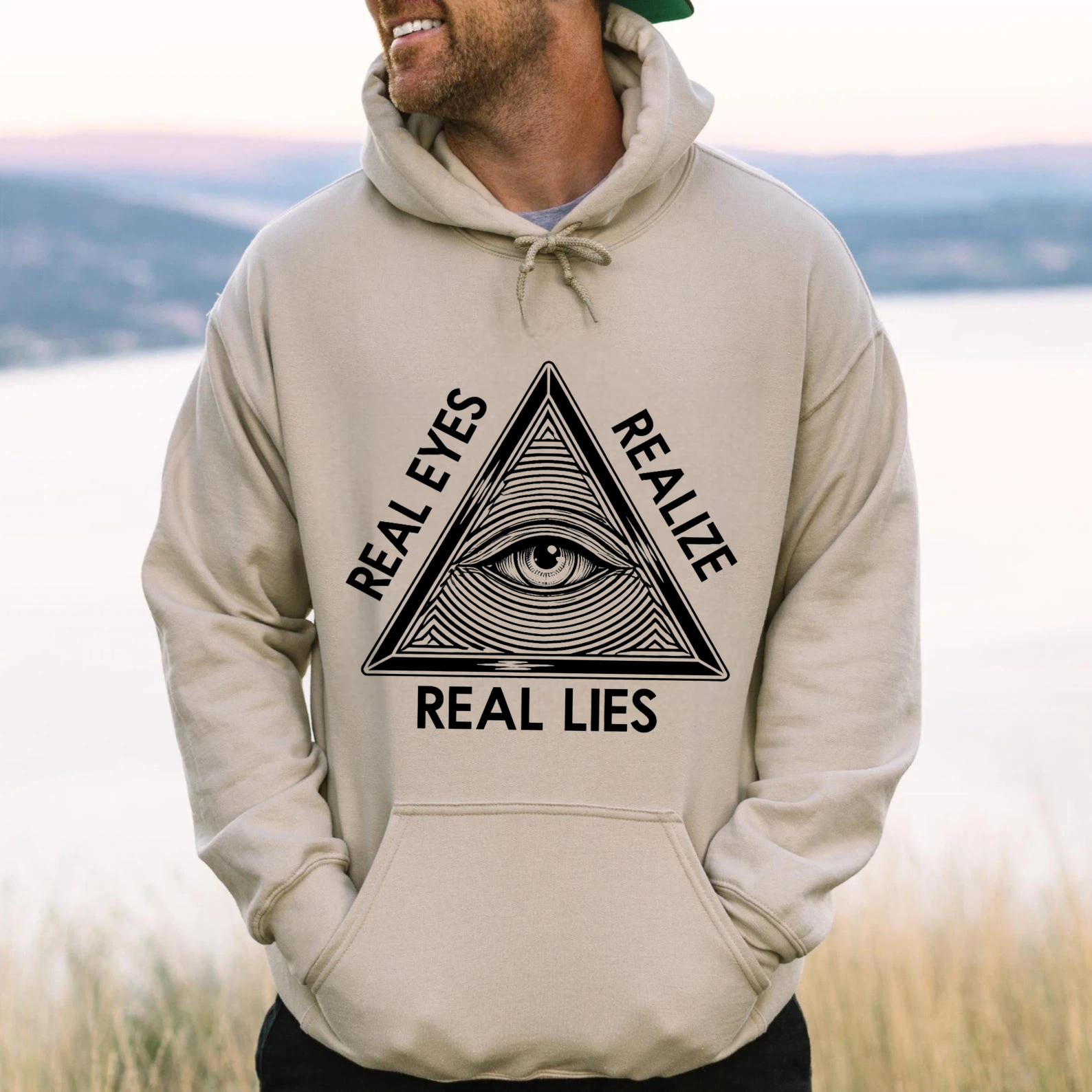  Dorawear™ Real Eyes Real Lies All Seeing Eye Hoodie Black Sweatshirt With Pocket And Drawstring Hood For Men Women Unisex Fashion Streetwear Top-Dorawear