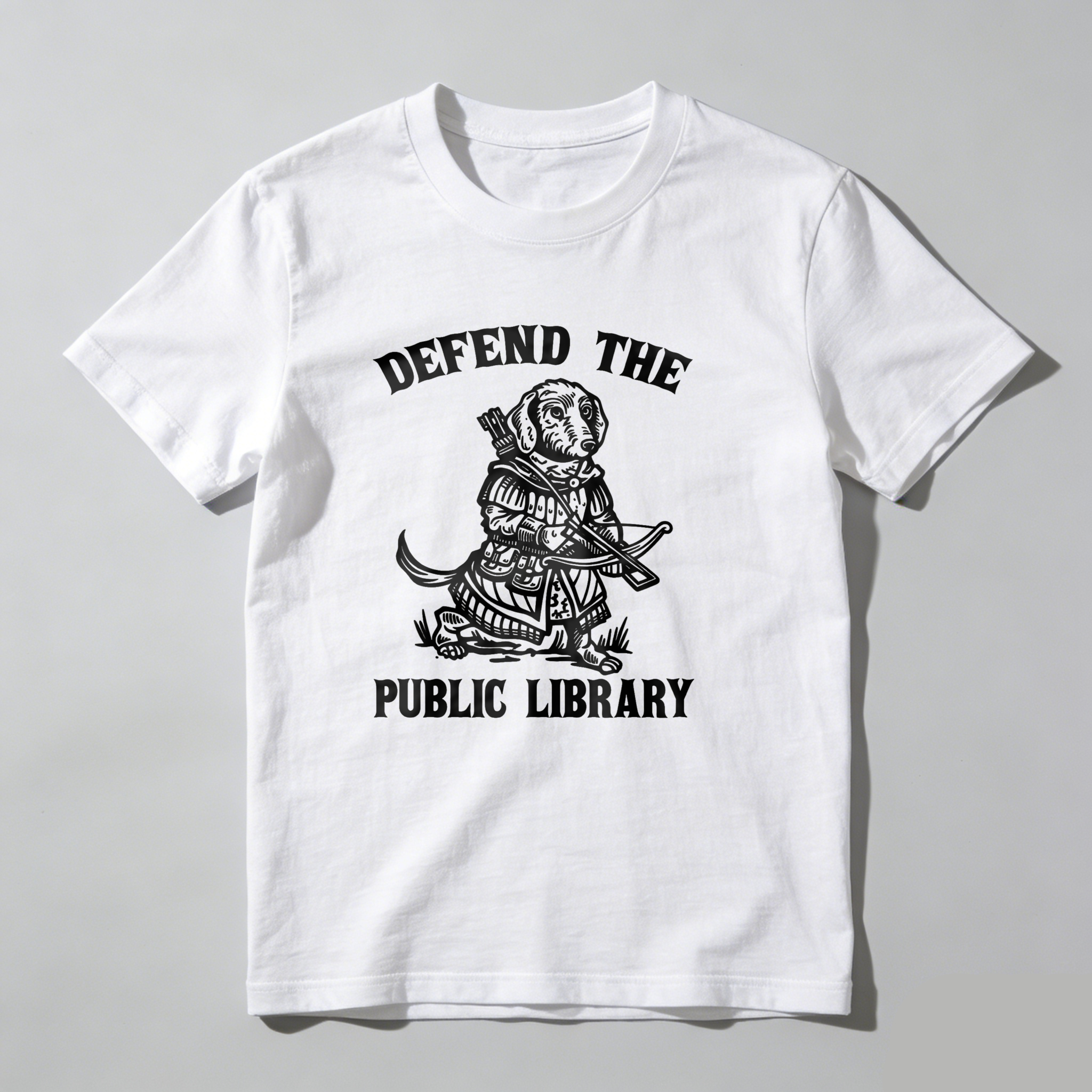 Dorawear™ Defend The Public Library Dog With Sword T Shirt