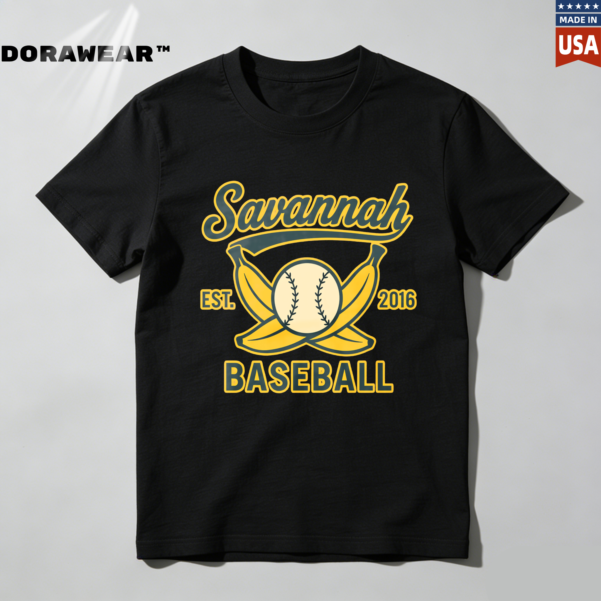 Dorawear™ Savannah Baseball Est 2016 Bat Ball Design  T Shirt-Dorawear
