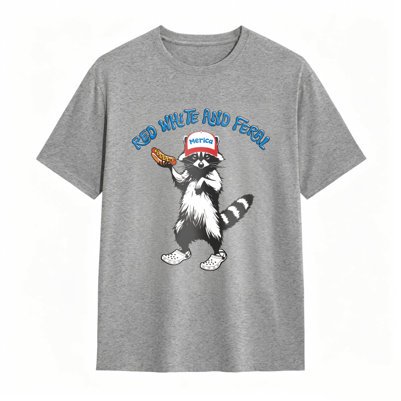 USA Red White Feral Racoon Vintage Hot Dog Party America Patriotic Racoon Tshirt