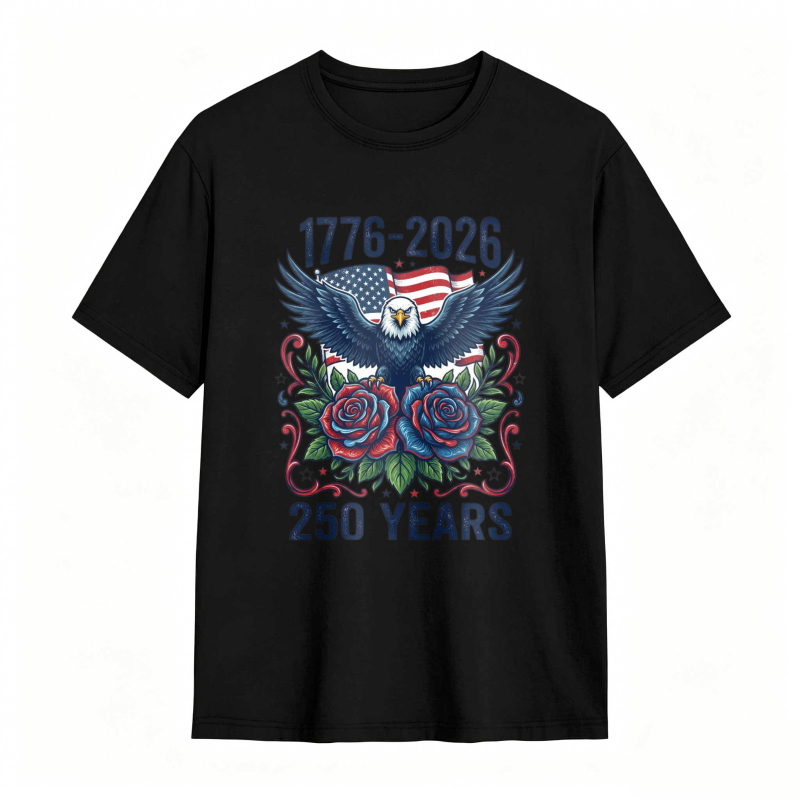 American Eagle With Roses And Flag 1776 2026 250 Years T-shirt
