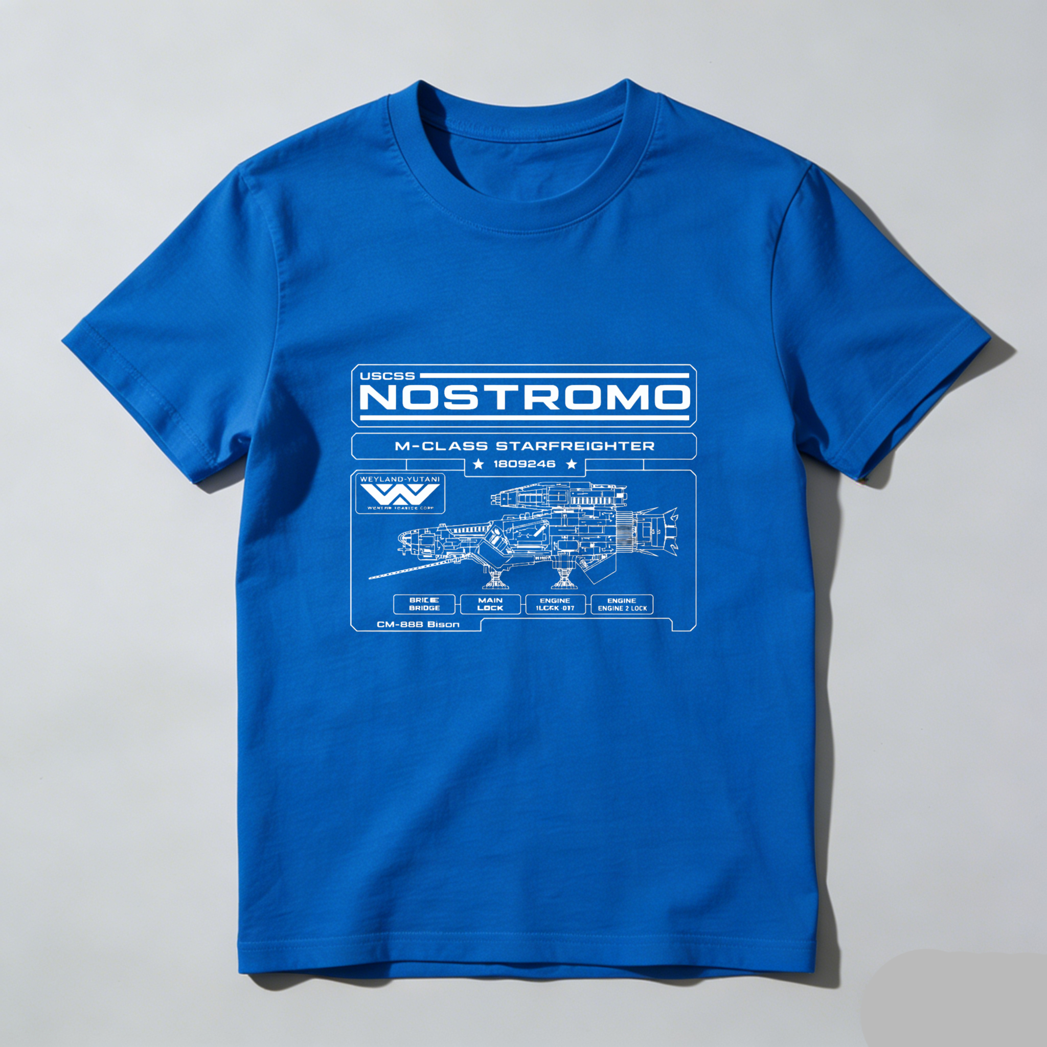 Dorawear™ Nostromo Starship Blueprint Design Pure Cotton Short Sleeve T Shirt-Dorawear