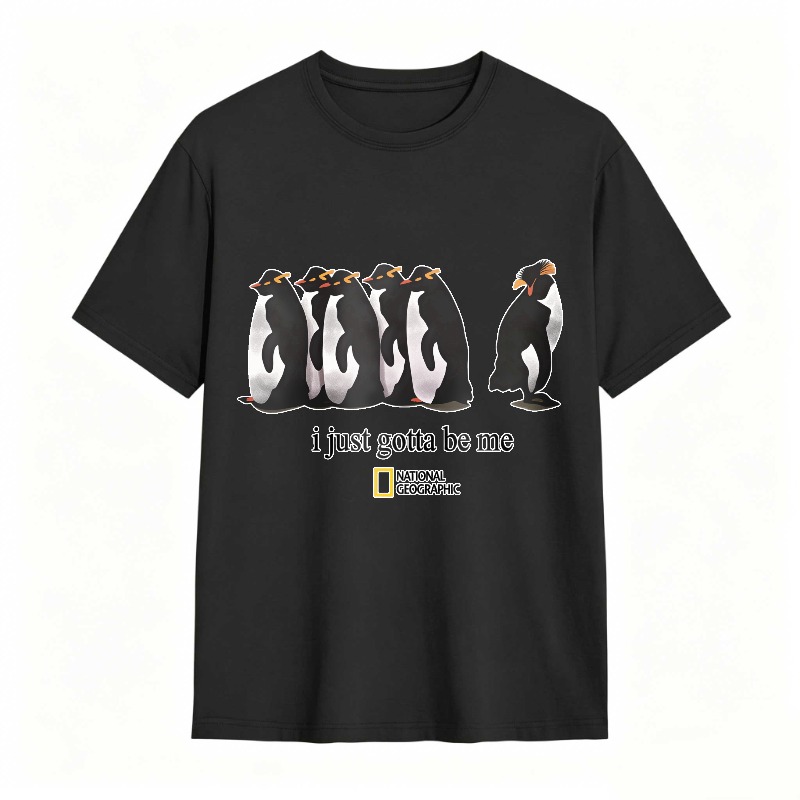 Dorawear™Penguins Standing In A Row With One Walking Away I Just Gotta Be Me National Geographic Logo Unisex Classic T-shirt